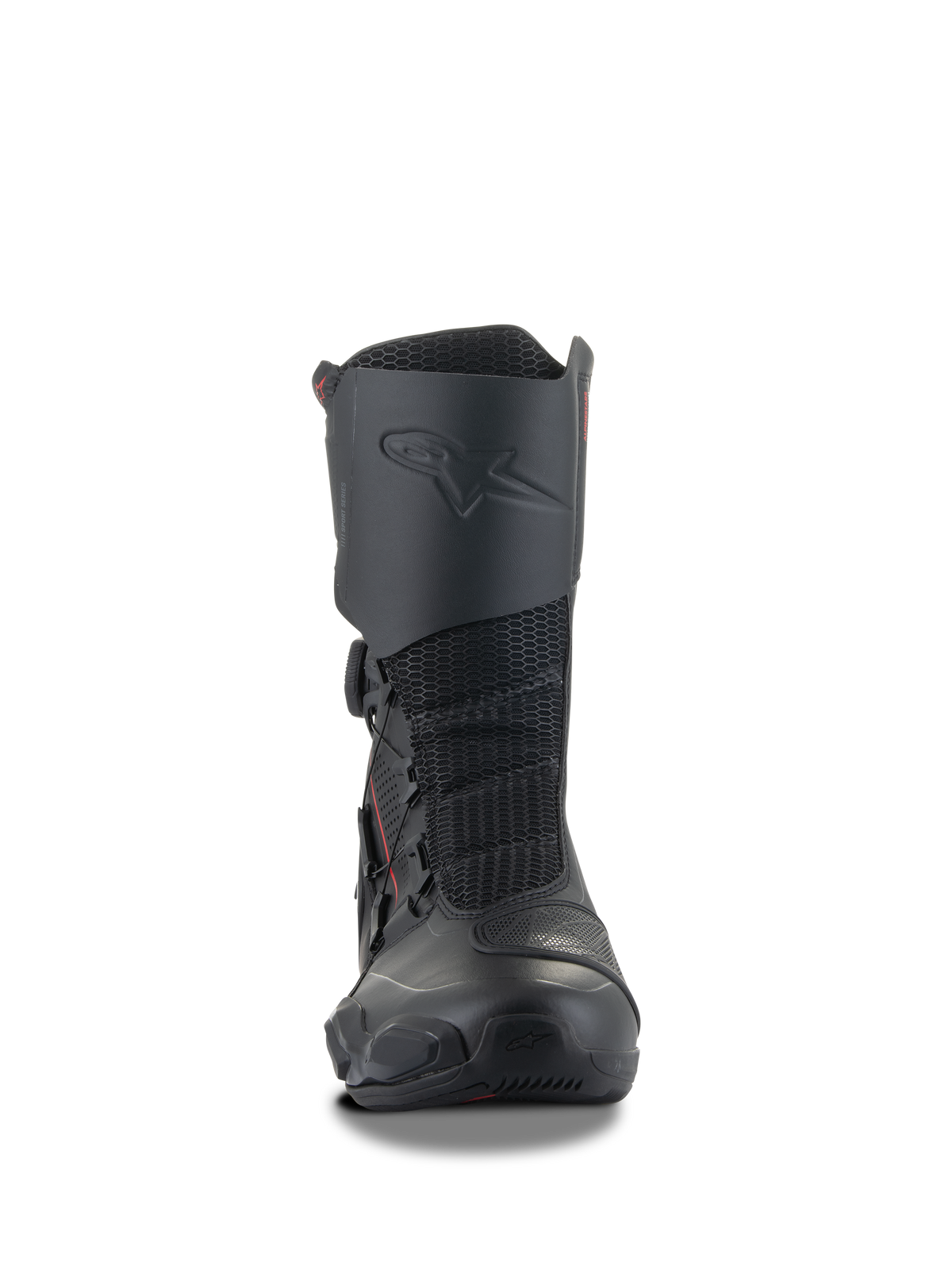 Alpinestars SP-X BOA® Stiefel, schwarze Motorrad-Sportstiefel, mittelhohes Design mit integriertem Schienbeinschutz, Mesh-Flex-Einsätzen und seitlichem BOA®-Verschlusssystem, schlankes ergonomisches Profil für Sport-Touring