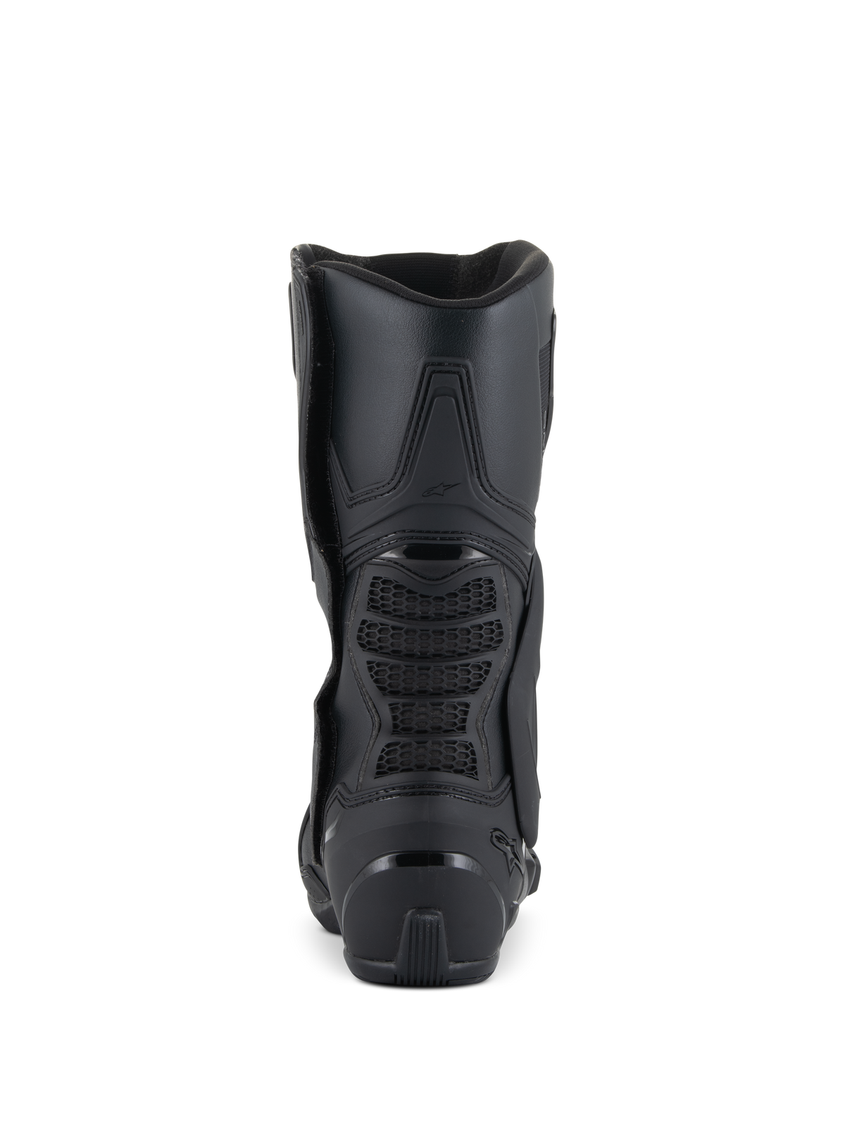 Alpinestars SMX-6 V3 Laarzen, performance motorlaarzen, zwart, achteraanzicht met de verstevigde hiel, 3D-mesh buigzone aan de achterkant en slank ergonomisch ontwerp voor rijden op het circuit en op straat