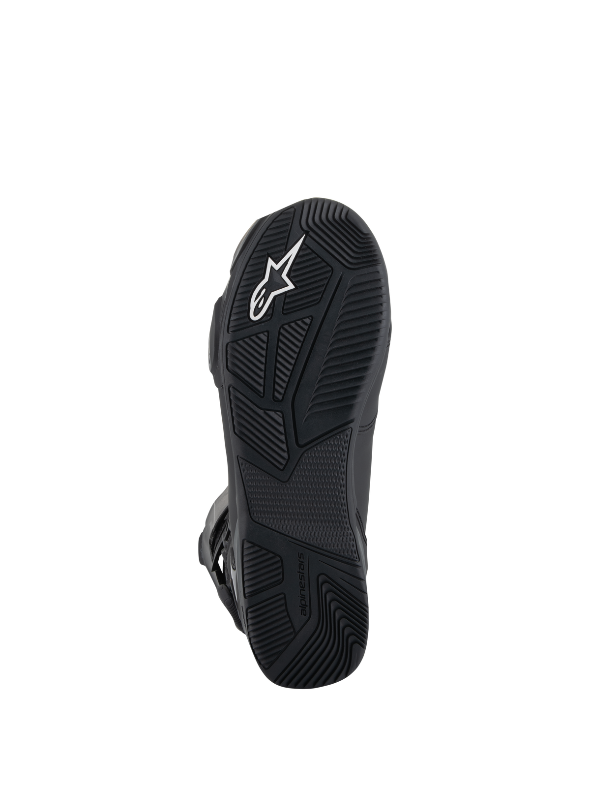 Alpinestars SP-X BOA® Drystar® Boots, Motorcycle Boots, Bottom view of black rubber sole, featuring textured grip patterns, white Astar logo, and embossed branding for traction and stability