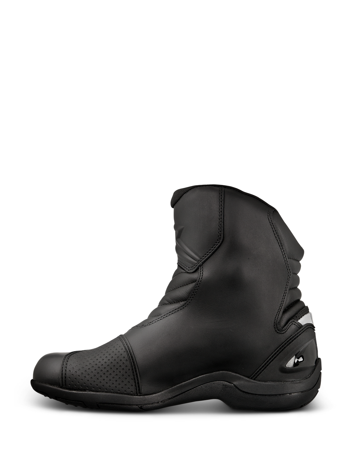 Alpinestars New Land GORE-TEX Stiefel, Road-Touring Motorradstiefel, Schwarz, mittelhohes Design aus Vollnarbenleder mit Akkordeon-Flexzonen, verstärktem Schaltpolster und robuster Gummisohle.