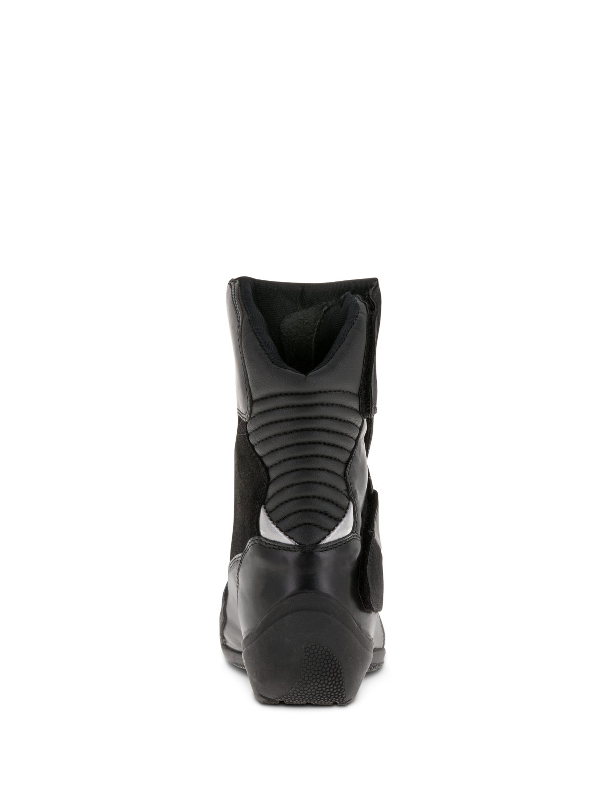 Bottes Alpinestars Stella Valencia Waterproof pour femme, noir, vue arrière montrant les zones de flexion en accordéon, bottes de touring moto à tige basse en cuir et daim avec talon texturé