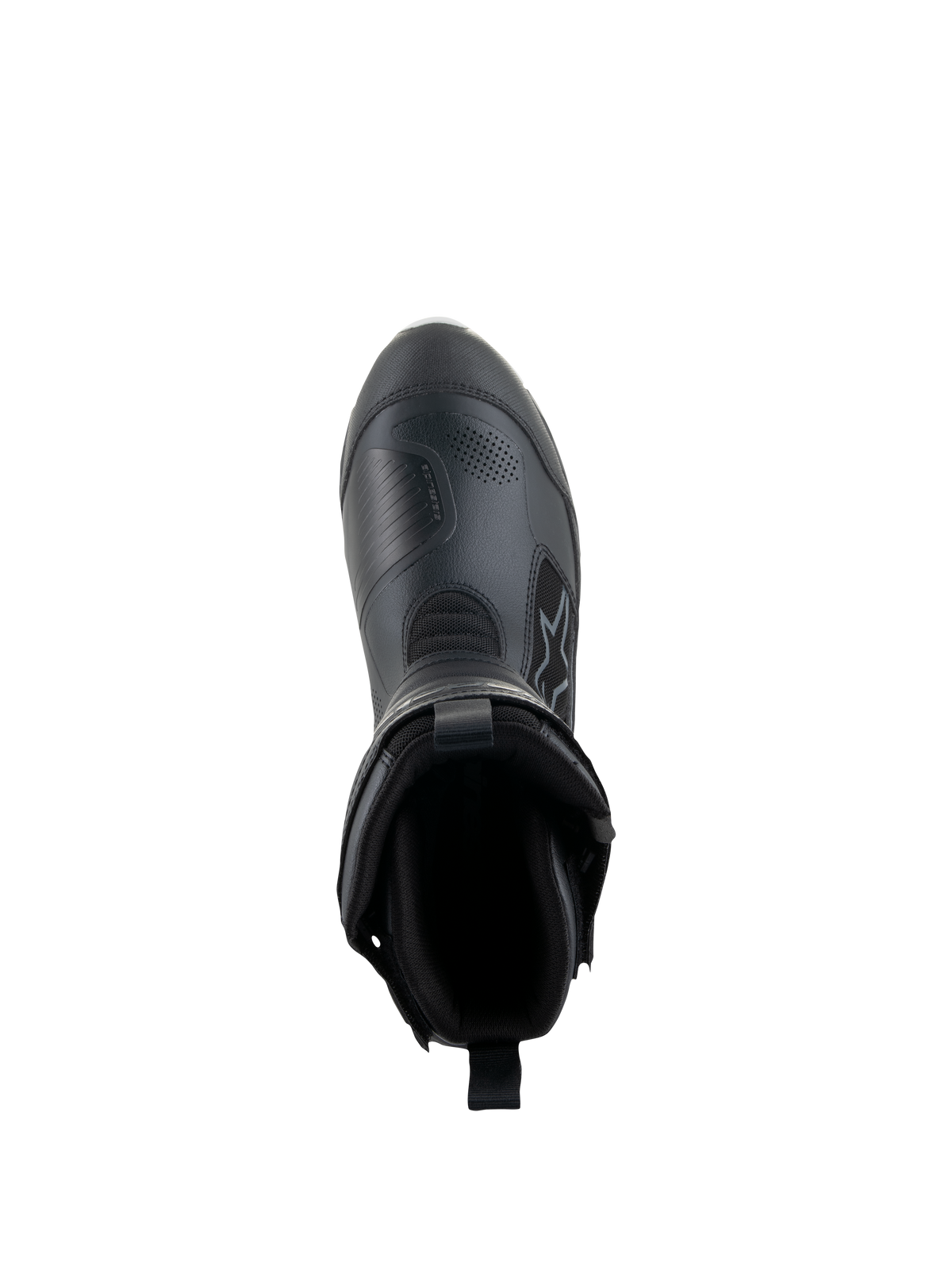Alpinestars Stella RT-7 Touring Drystar® dameslaarzen, zwart, bovenaanzicht met de opening van de laars en de binnenvoering, geavanceerde constructie van microvezel en textiel voor adventure touring