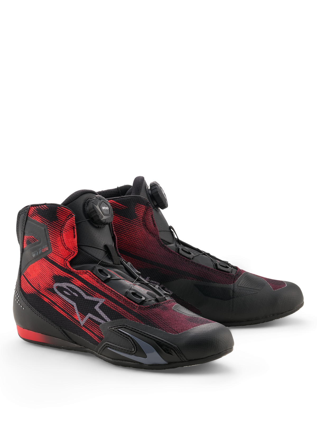 Alpinestars Celer Superair Schuhe, Sport-Motorradschuhe, Schwarz und Hellrot, mit dem Alpinestars Rotor-Verschlusssystem und atmungsaktivem Airflow-Textil-Obermaterial, schlankes Design mit TPU-Verstärkungen und strukturierter griffiger Sohle