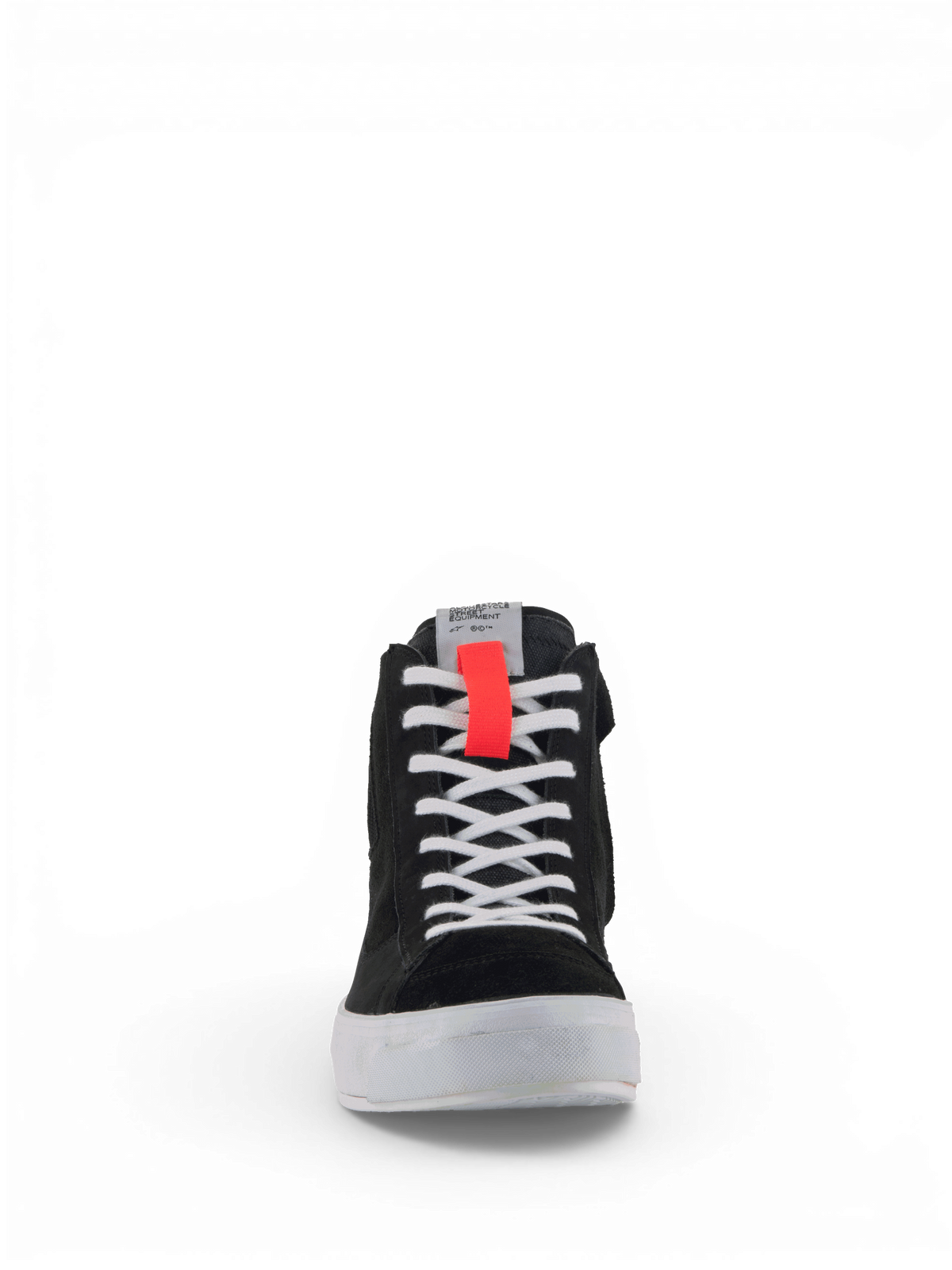 Alpinestars Stella Stated Podium motorlaarzen, urban damesmotorlaarzen, zwart en wit met rood, retro skate-stijl.