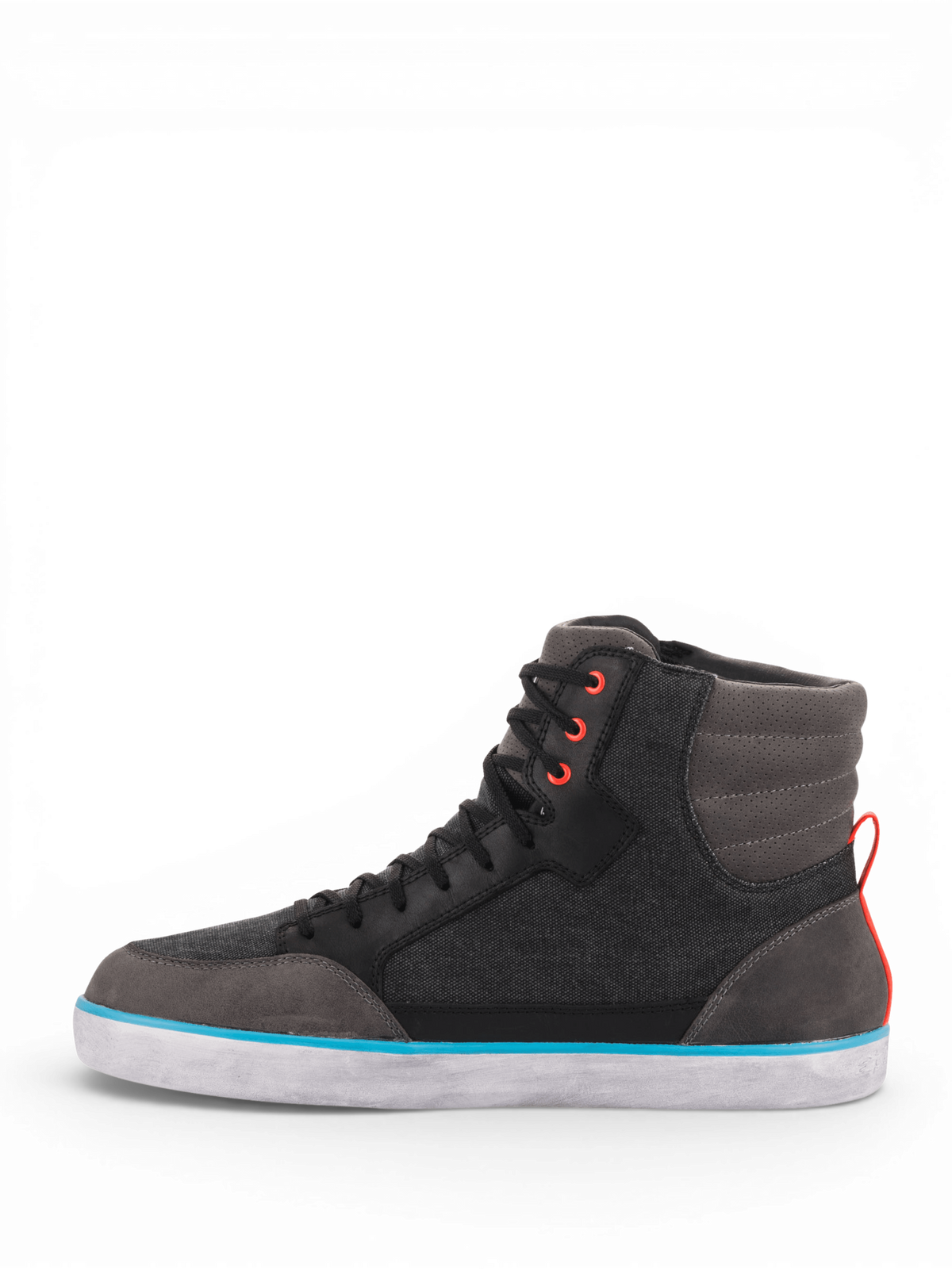 Alpinestars J-6 Wasserdicht Canvas Schuhe, Urban-Motorradschuhe, Schwarz und Grau, hellblaue Akzente, CE-zertifiziertes Leder