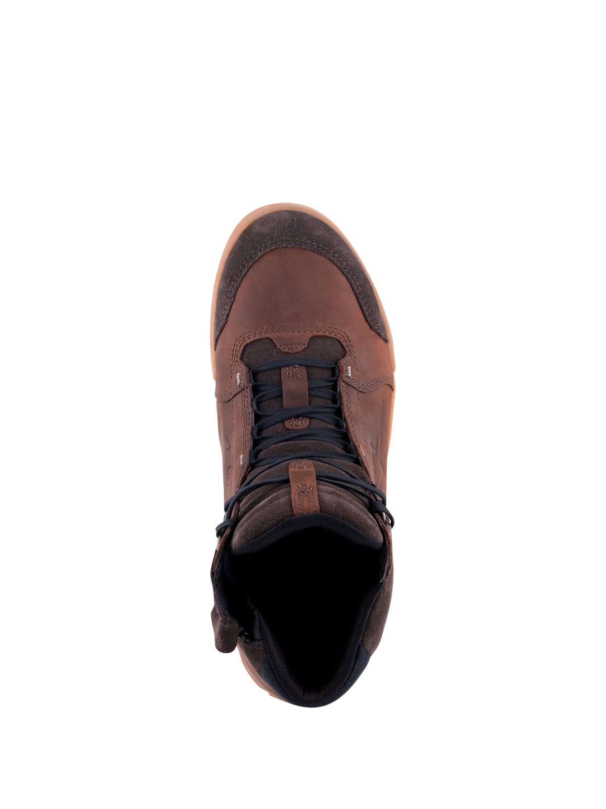 Alpinestars Chrome Crafted Drystar® Shoes, stedelijke motorschoenen, bruin met gumzool, bovenaanzicht, bovenwerk van leer en suède met donkere veters, casual waterdichte motorschoenen