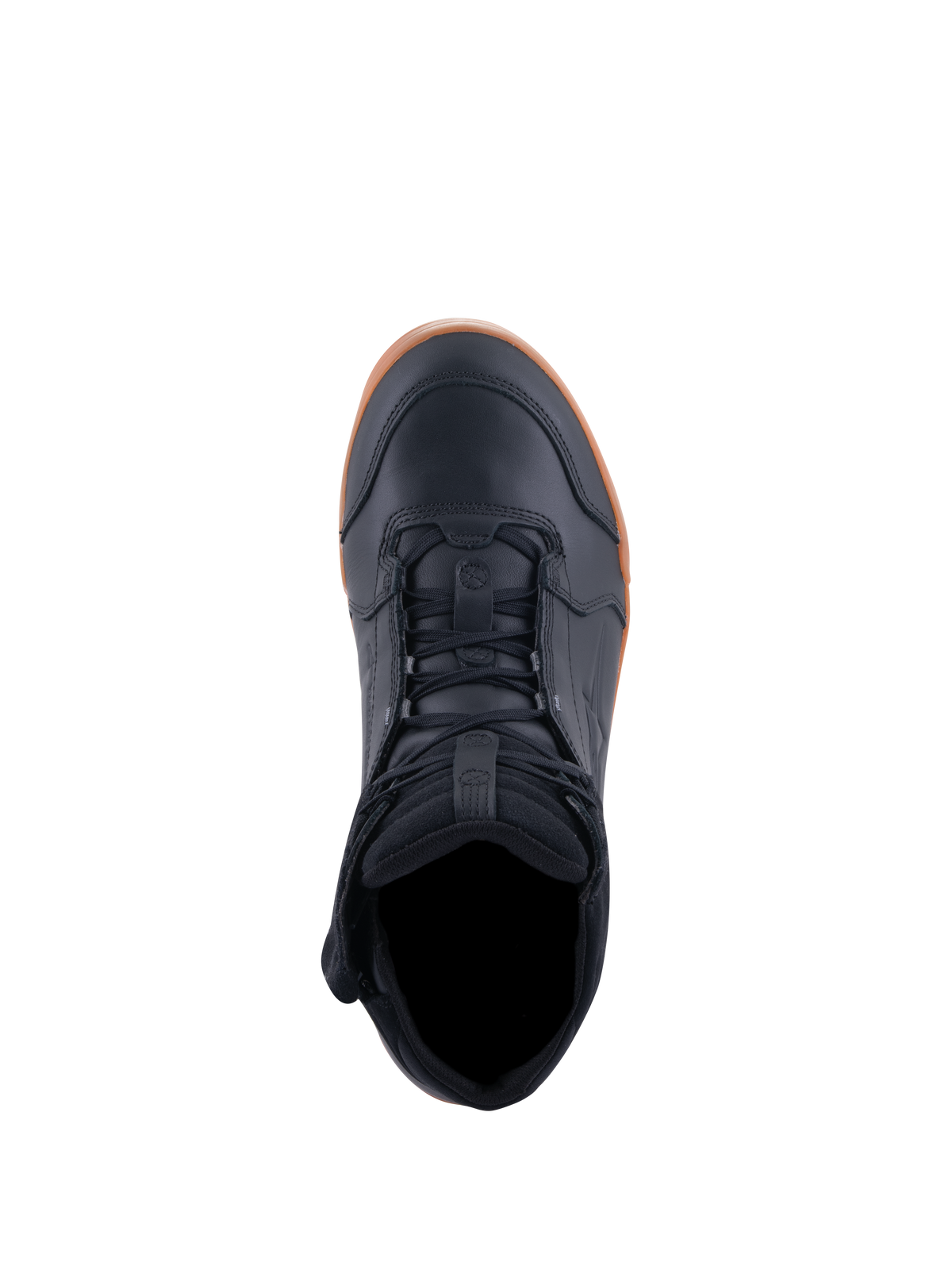 Alpinestars Chrome Drystar® Schuhe, Motorradschuhe, Schwarz und Gum, Draufsicht mit Schnürung und gepolstertem Schaft, lässiges urbanes Design mit Obermaterial aus Leder und Gummisohle