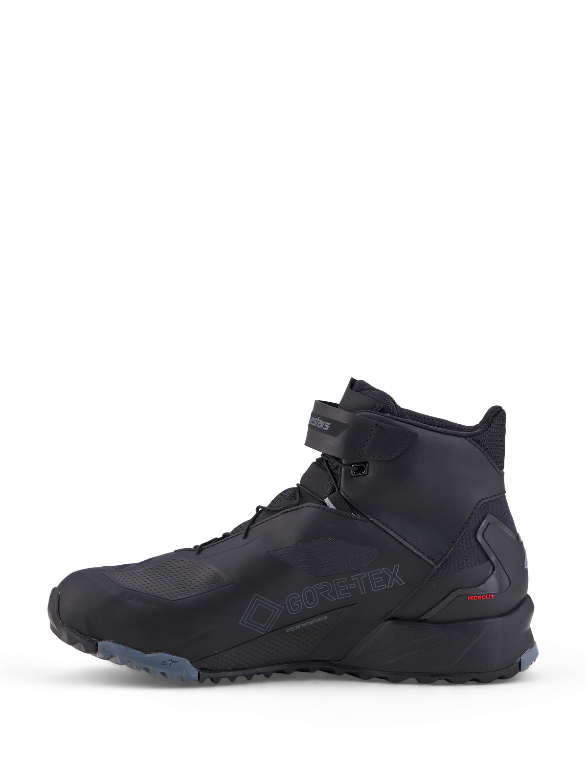 Alpinestars Cr X Gore-Tex schoenen, waterdichte motorlaarzen, zwart en donkergrijs, met GORE-TEX-membraan en enkelbandsluiting