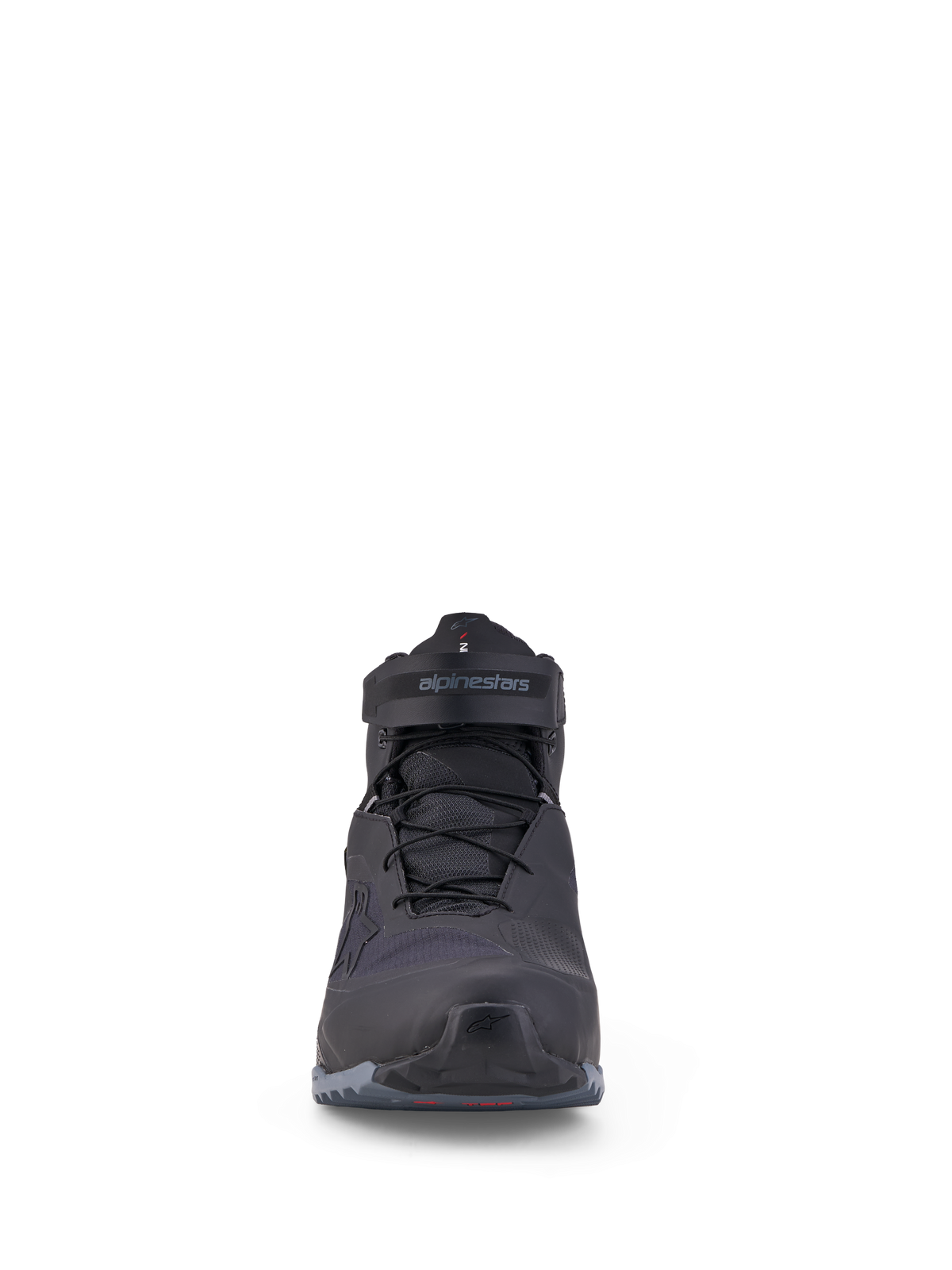 Alpinestars Cr X Gore Tex Schoenen, waterdichte motorschoenen, zwart en donkergrijs, GORE-TEX-membraan, voorzijde met veters en klittenbandsluiting