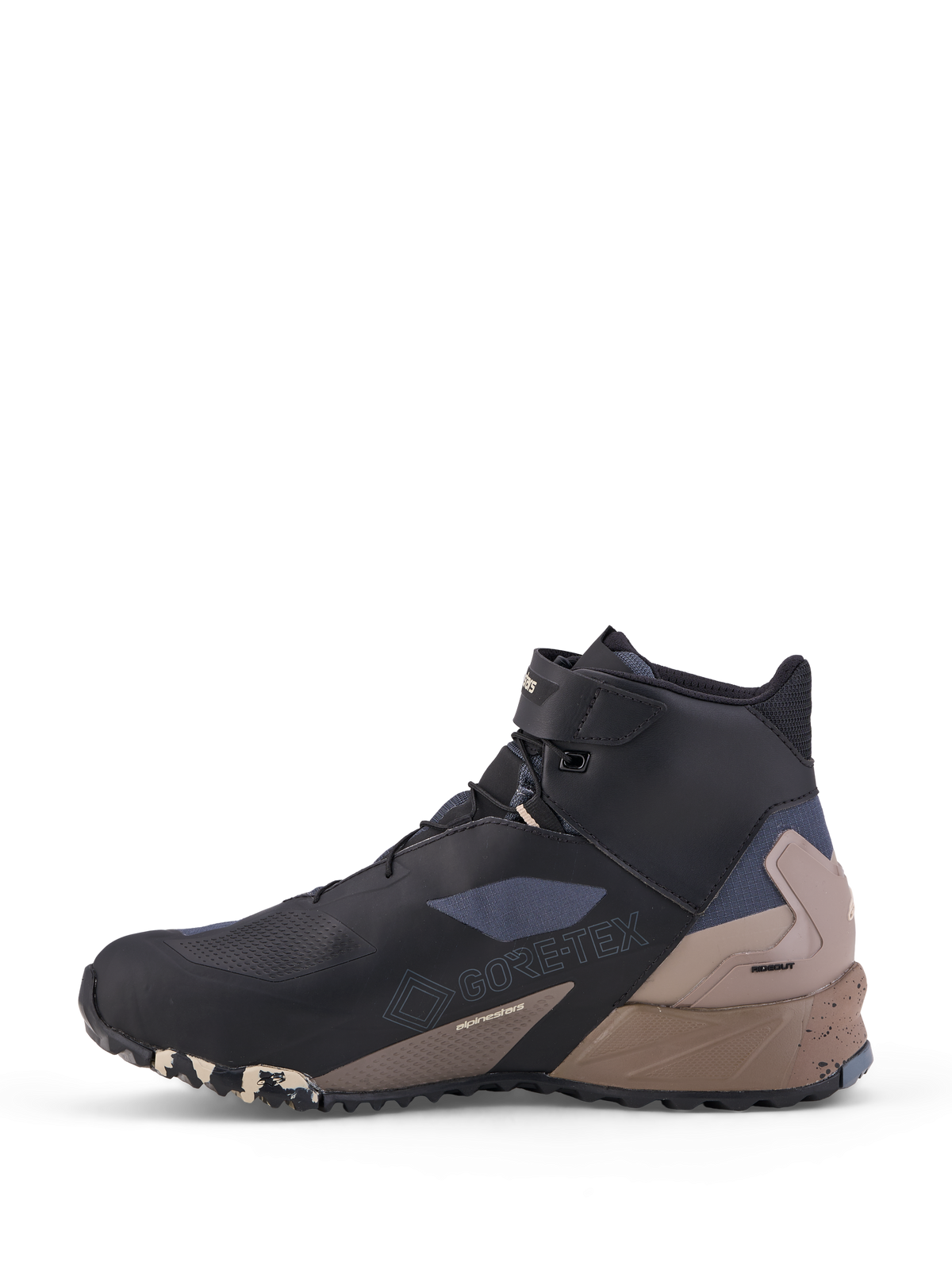 Alpinestars Cr X Gore Tex Chaussures, chaussures de moto all-terrain basses, noir, gris foncé et beige, construction GORE-TEX imperméable