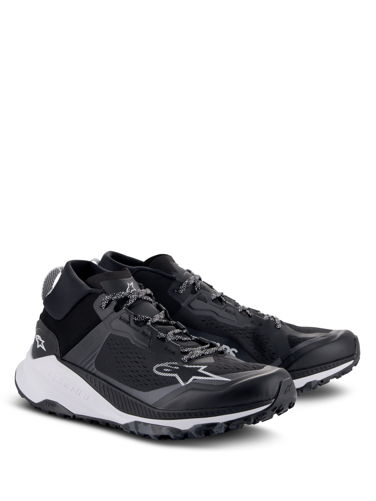 Alpinestars Meta XR V2 Schuhe, Sportswear-Schuhe, Schwarz, Weiß und Dunkelgrau, mit einteiligem Mesh-Obermaterial, dicker weißer gedämpfter Zwischensohle und robuster Außensohle, lässiges sportliches Design mit Alpinestars-Logo und gemusterten Schnürsenkeln
