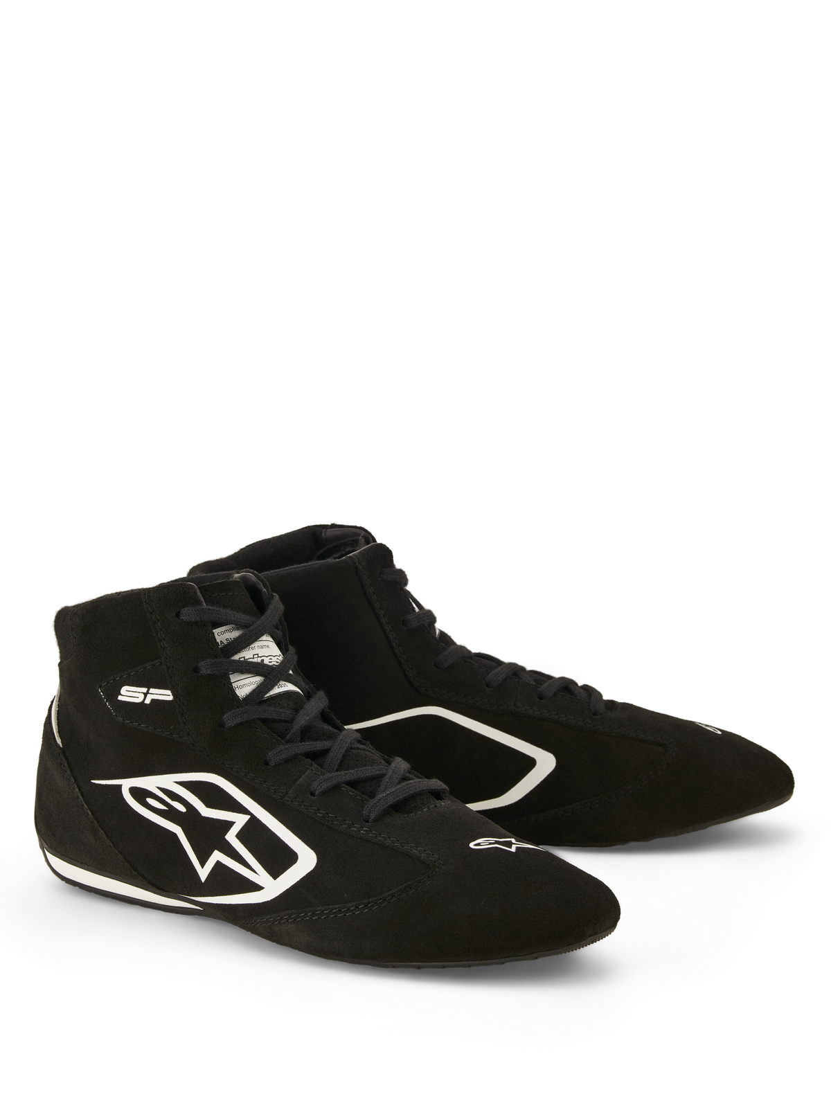 Alpinestars SP V3 Schuhe FIA, Autorennschuhe, Schwarz und Weiß, hochwertige Wildlederkonstruktion, mit weißem Astars-Logo an der Seite und dünner Rennspezifikationssohle für verbessertes Pedalgefühl