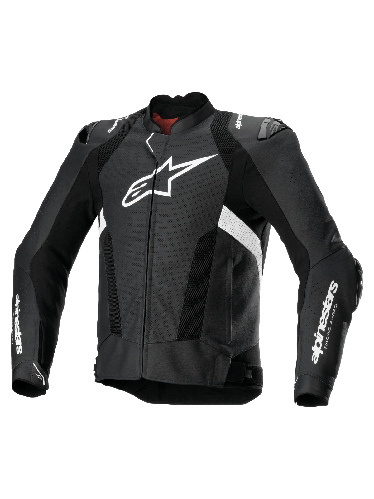 Alpinestars Missile V3 Airflow Lederjacke, perforierte Herren-Rennsport-Motorradjacke in Schwarz und Weiß, hochwertiges Rindsleder mit Schulter- und Ellbogenprotektoren sowie Tech-Air-Kompatibilität