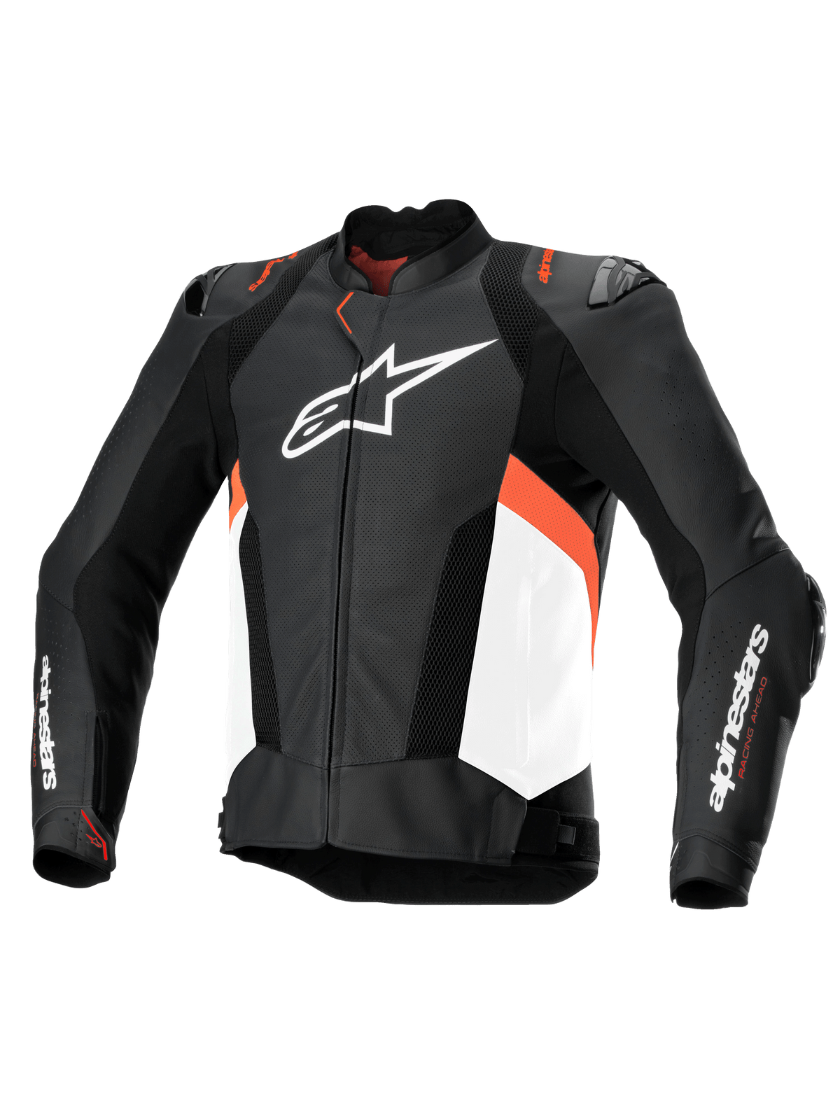 Alpinestars Missile V3 Airflow Lederjacke, Herren-Motorradjacke für Racing und Sport in Schwarz, Weiß und Rot, perforierte Rindslederkonstruktion, CE-zertifiziert
