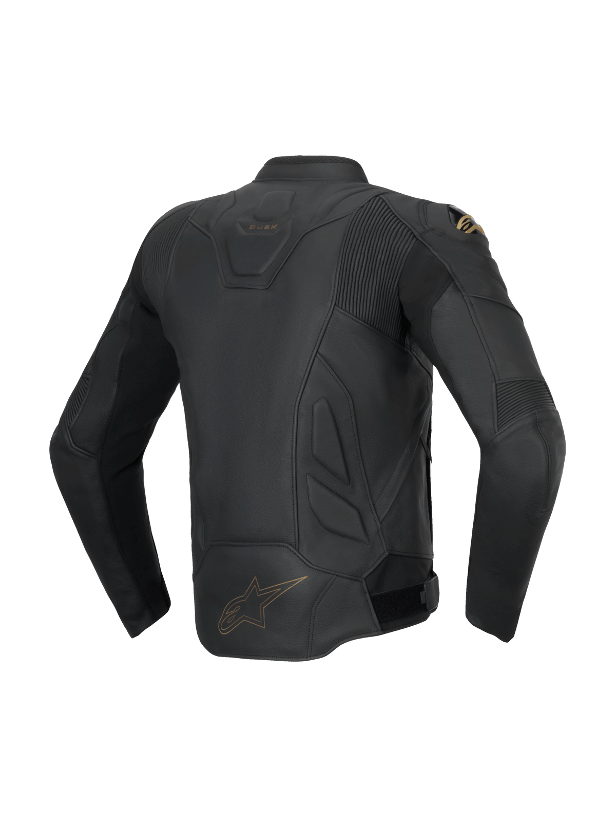 Alpinestars Veste En Cuir Dusk, veste de moto sport noire pour homme en cuir de bovin, vue de dos avec panneaux extensibles.
