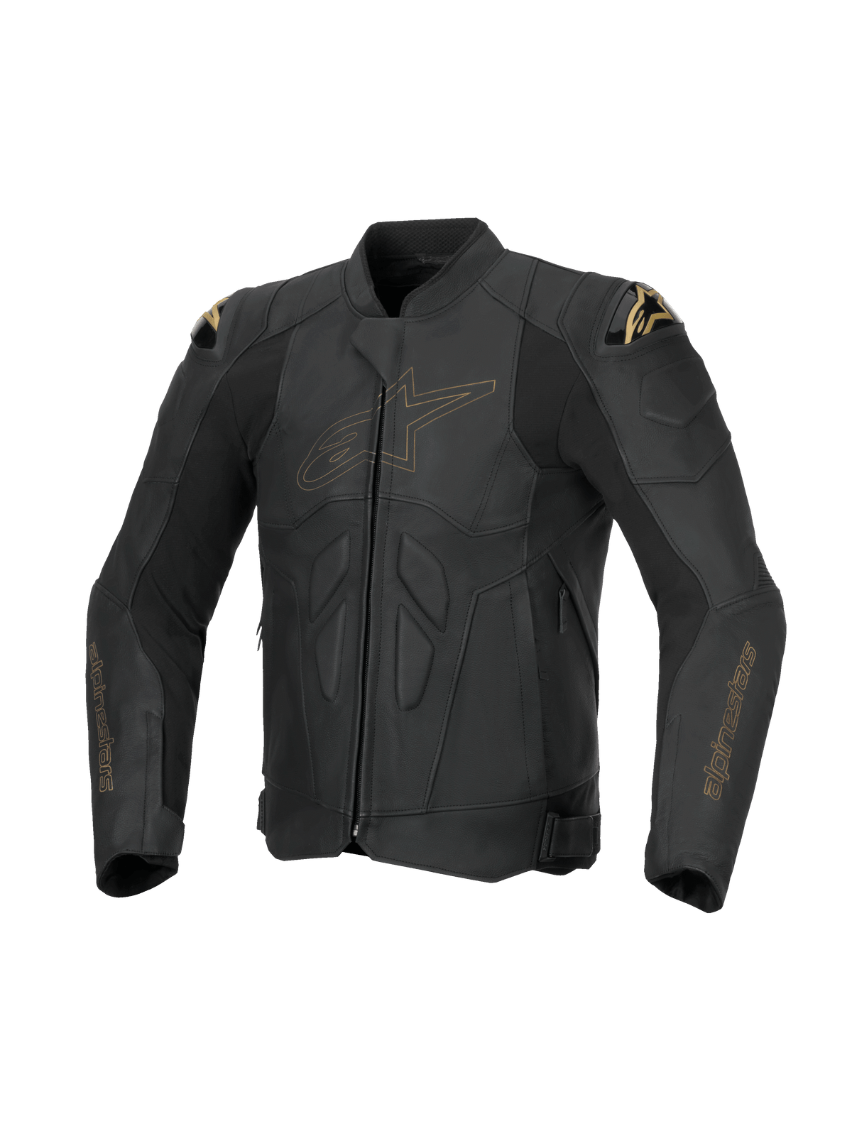 Alpinestars veste en cuir Dusk, blouson moto pour homme, noir et or laser, cuir bovin, protections DFS, certifié CE