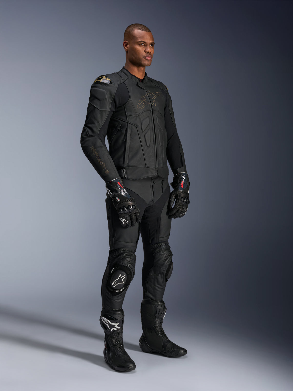 Veste en cuir Alpinestars Dusk, blouson de moto racing noir pour homme, protection d'épaule externe DFS, tenue complète
