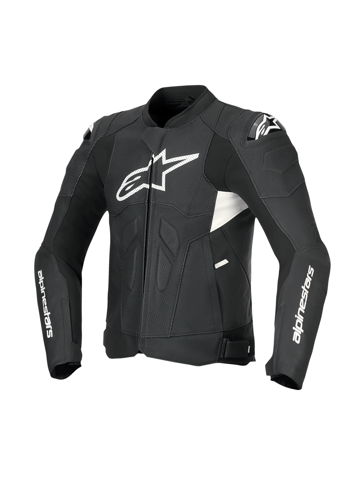 Alpinestars Veste En Cuir Dusk Airflow, blouson de moto en cuir noir et blanc, perforations étendues, protections d'épaules DFS, certifiée CE Classe AA
