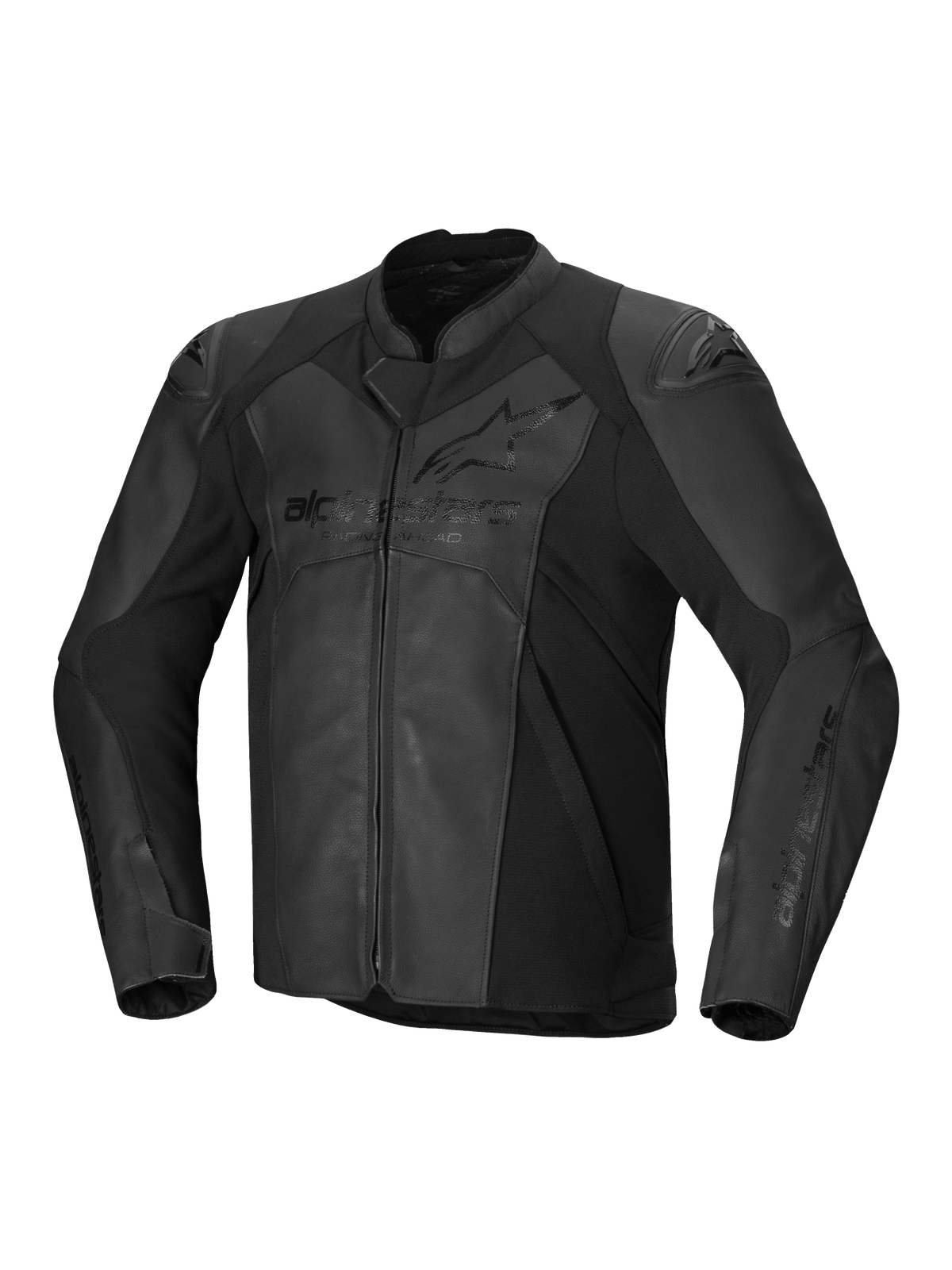 Alpinestars Faster V3 Lederjacke, Herren-Motorradlederjacke, Schwarz, CE-zertifiziert, Premium-Lederkonstruktion mit Stretcheinsätzen