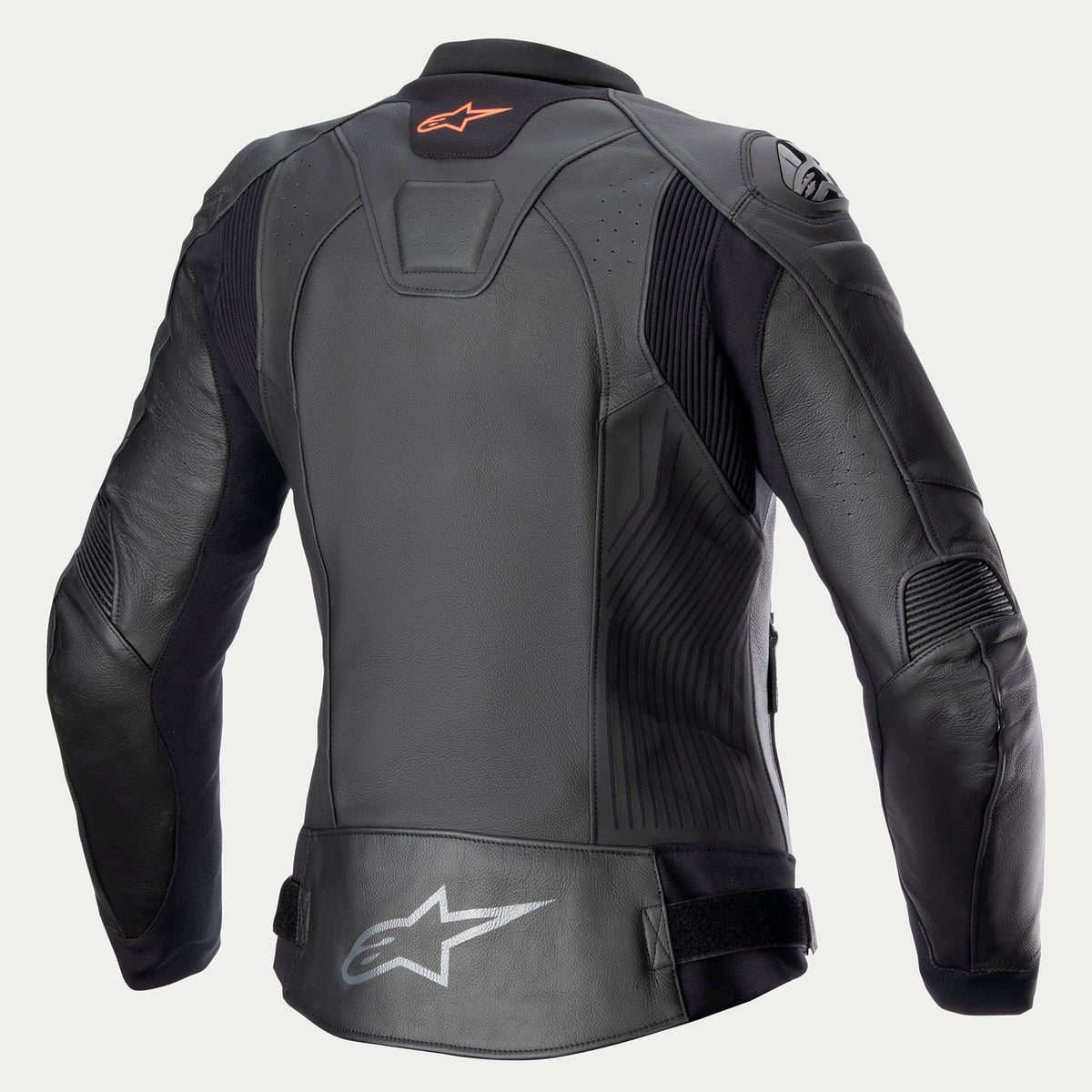 Alpinestars Stella GP Plus V4 Lederjacke, Damen-Motorradlederjacke, Schwarz, CE-zertifiziert Kategorie II Klasse AA, Rückansicht mit Stretcheinsätzen und Protektorendetails
