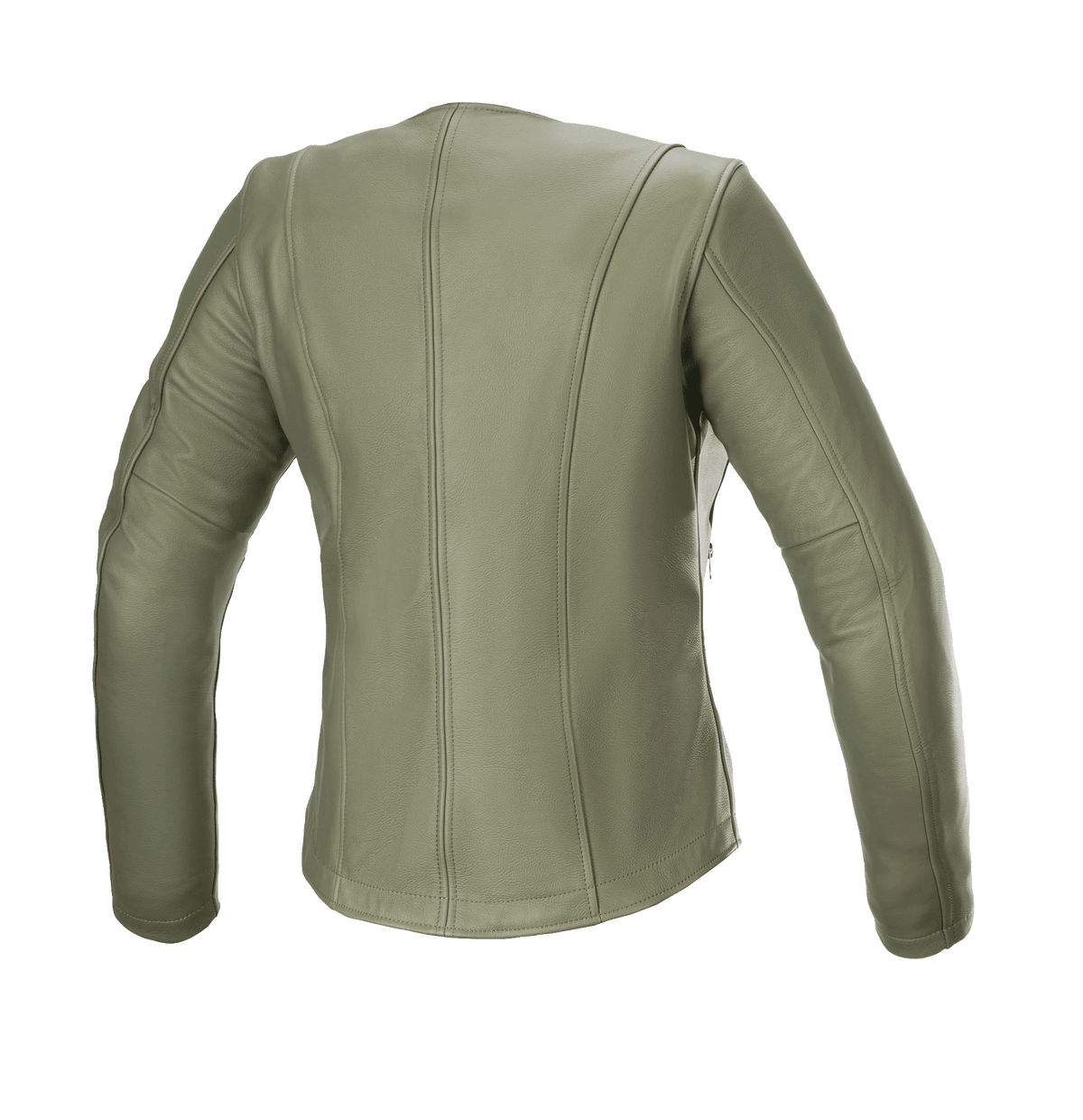 Alpinestars Alice damesleren jas, Military Green, achteraanzicht, premium leren motorjas met strakke verticale stiksels en voorgevormde mouwen voor een urban pasvorm voor dames