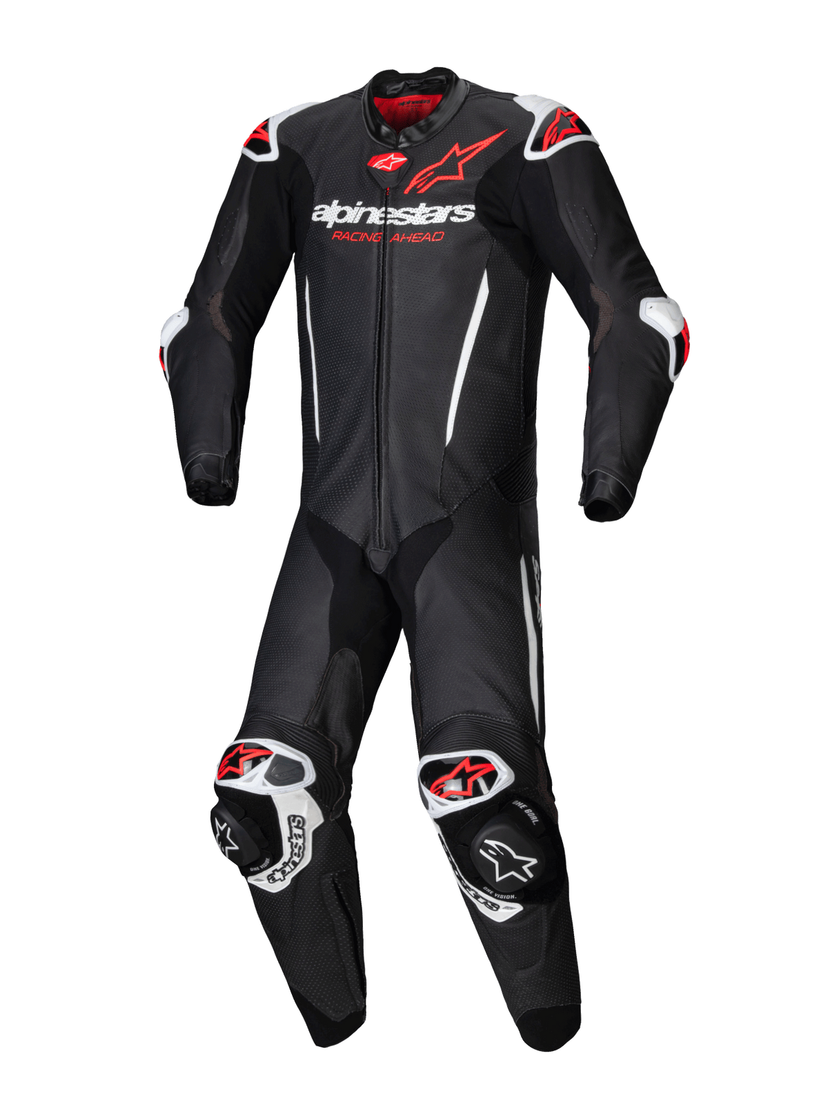 Alpinestars GP-R7 Lederkombi, Herren-Rennanzug, Schwarz, Weiß, Rot, 1,3 mm Rindsleder, Tech-Air Ready, CE-zertifiziert.