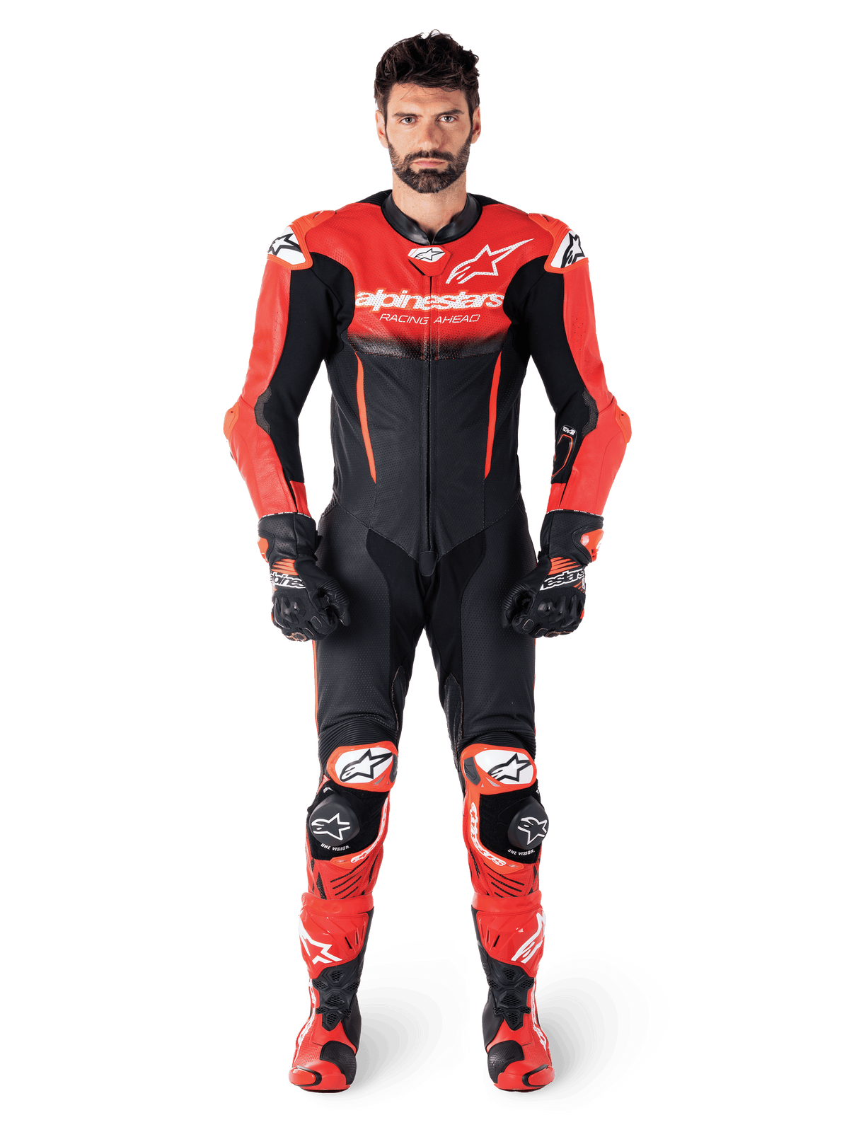 Alpinestars GP-R7 leren pak 1 stuk voor heren, zwart en rood motorracepak van premium rundleer met een racepasvorm.