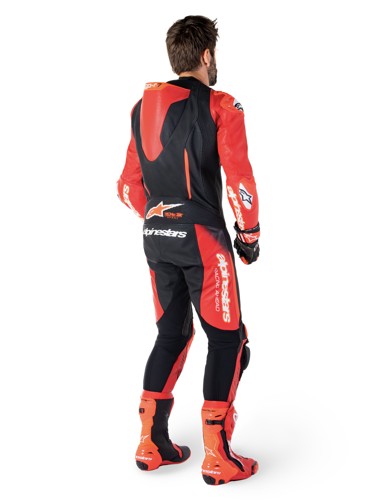 Alpinestars GP-R7 Leren Pak 1 Stuk, motorracepak voor heren, zwart en rood, aerodynamische bult, premium runderleer
