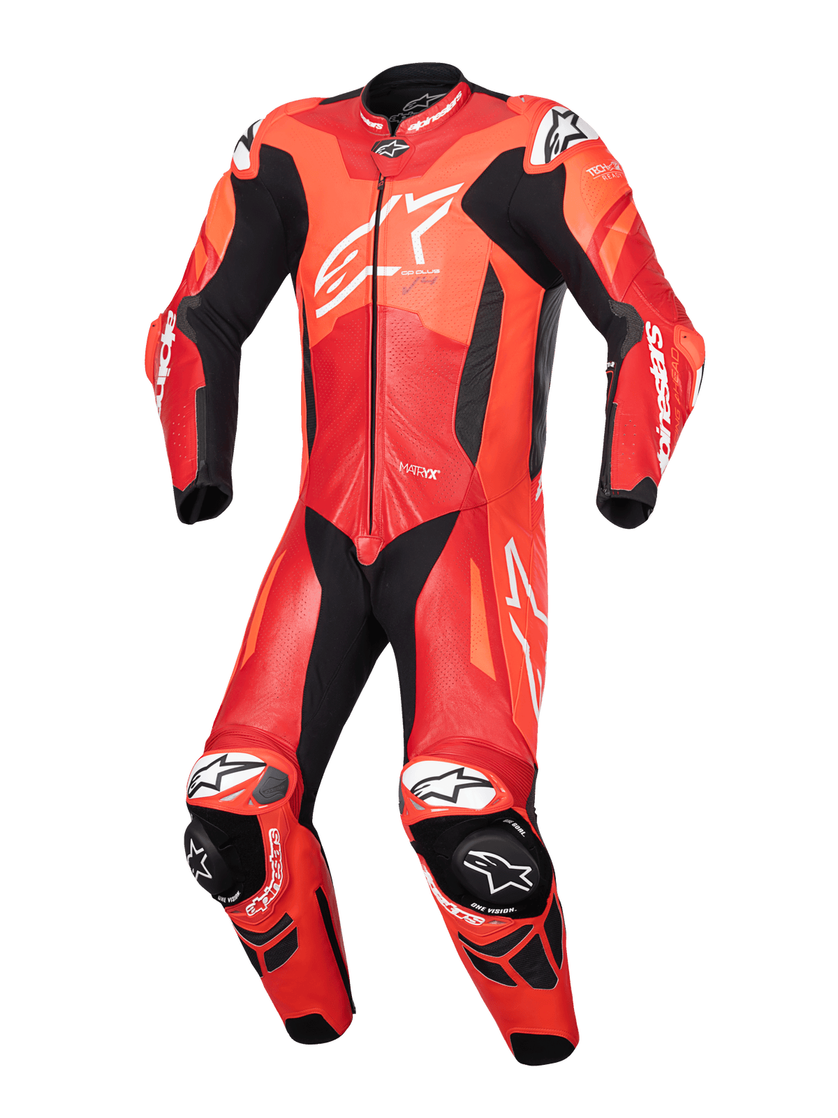 Alpinestars GP Plus V4 Sprint Lederkombi, 1-teiliger Motorrad-Rennanzug für Herren, Rot, Schwarz und Weiß, perforiertes Leder, Tech-Air® Ready.