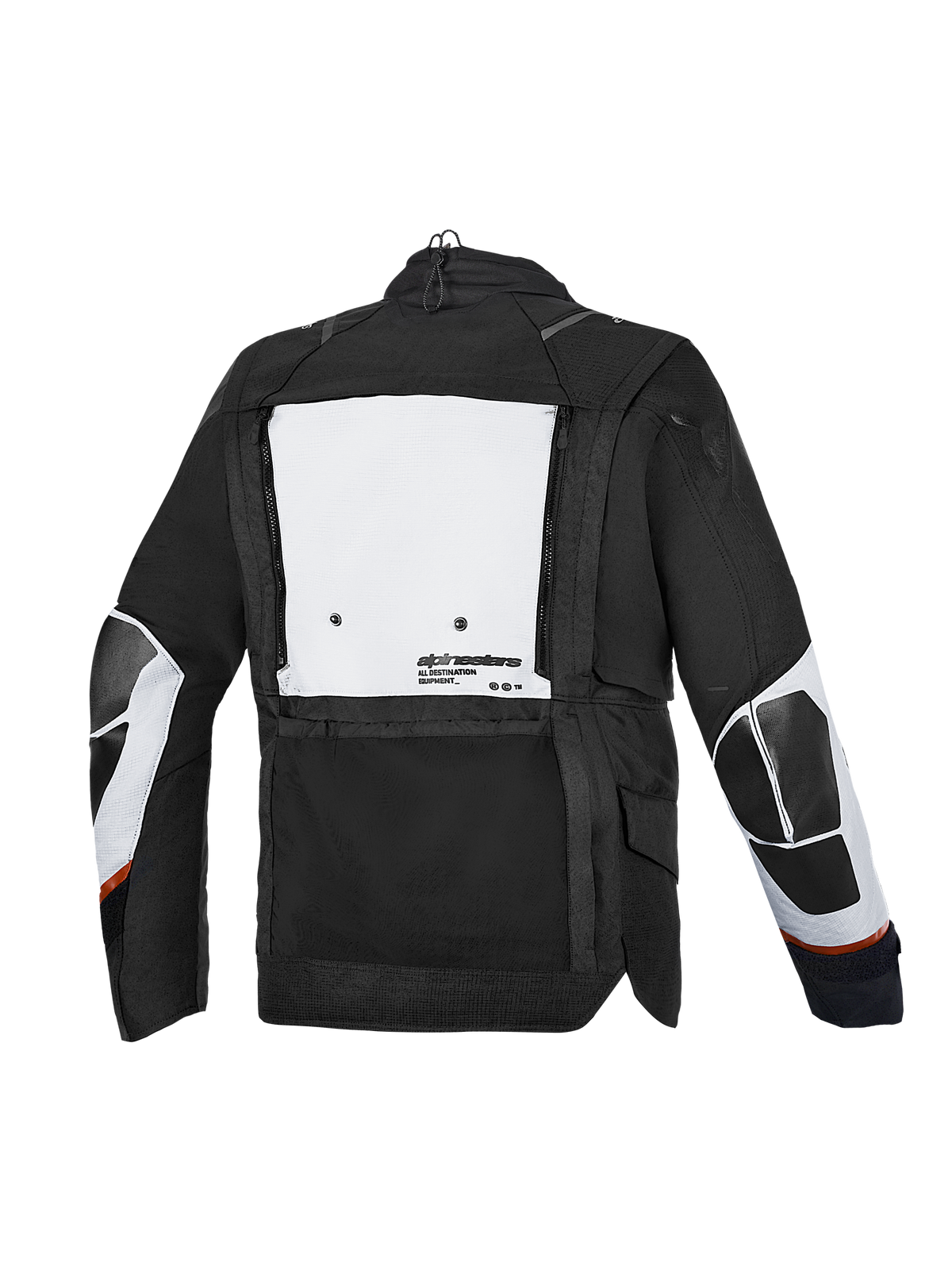 Alpinestars Harok V 2 Drystar jas, all-terrain adventure motorjas, achteraanzicht in donkergrijs en ijsgrijs textiel met groot opbergvak op de rug