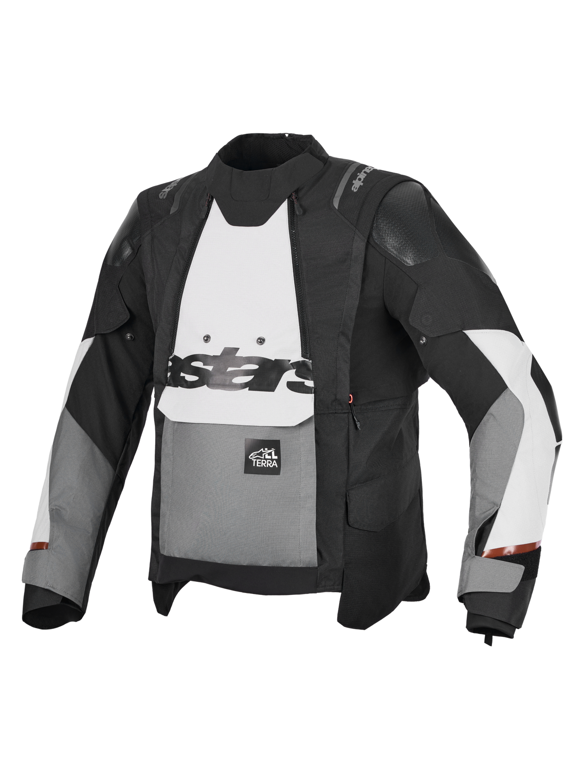 Alpinestars Harok V2 Drystar jas, adventure motorjas in donkergrijs, ijsgrijs en zwart, waterdichte textielconstructie en CE-gecertificeerde bescherming