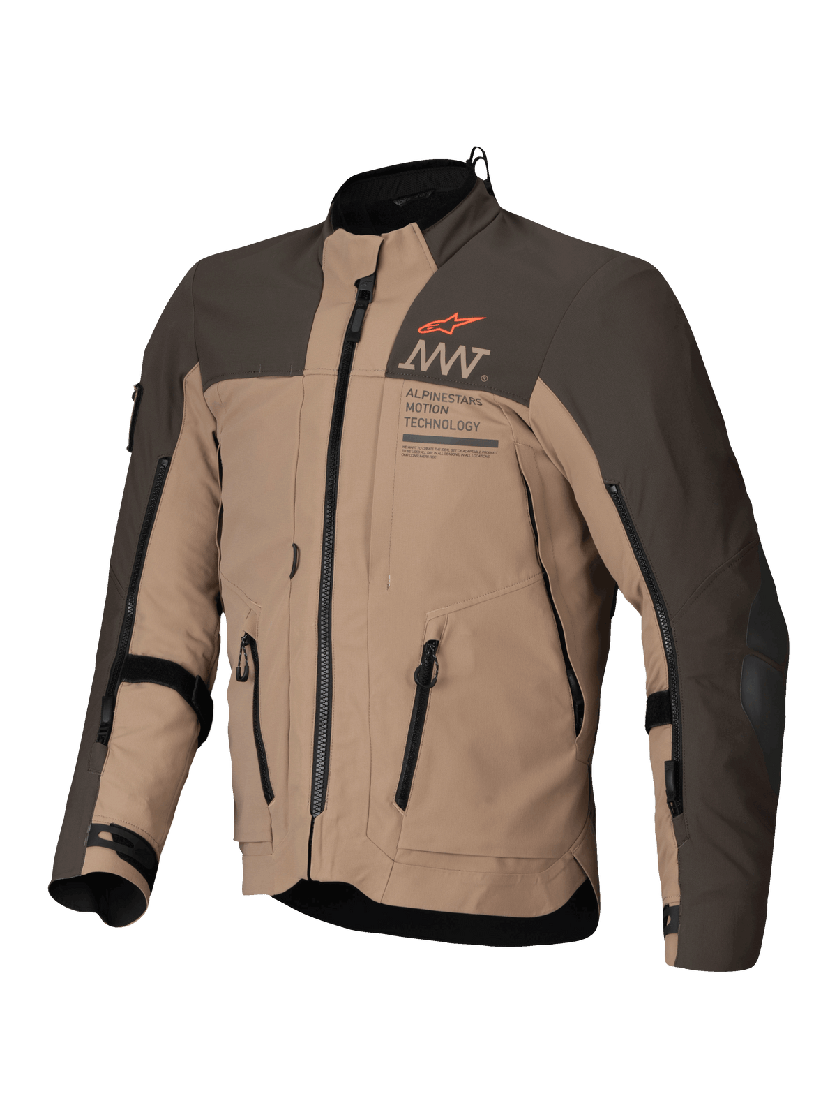 Alpinestars AMT-8 Stretch Drystar® XF Jas, avontuurlijke motorjas in donkerbruin en donkerkhaki, CE-gecertificeerde AA-klasse met stretch textielconstructie en ventilatie
