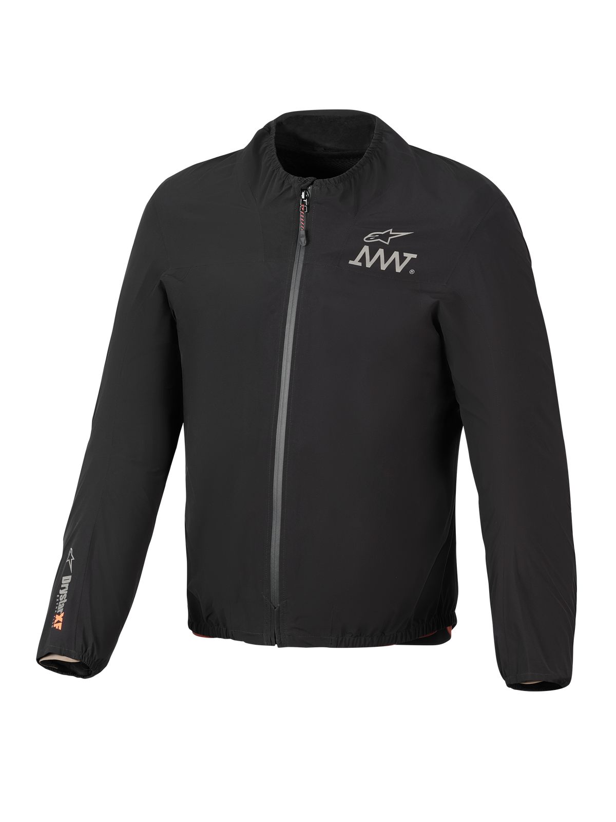 Alpinestars AMT-8 Stretch Drystar® XF Jacket Liner, Black, lightweight waterproof stretch jacket, front zipper, AMT logo on chest, Drystar® XF branding on right sleeve, elasticated collar and cuffs.