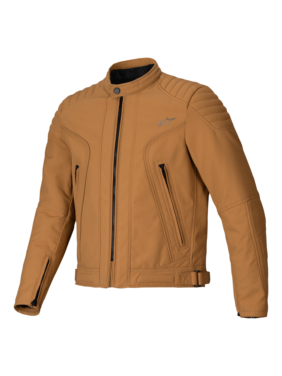 Alpinestars Clayton WR Jas, Utility Brown Light Gold, textiele motorjas met gewatteerde schouder- en onderarmpanelen, urban slim-fit ontwerp met ritszakken en een waterafstotende afwerking.