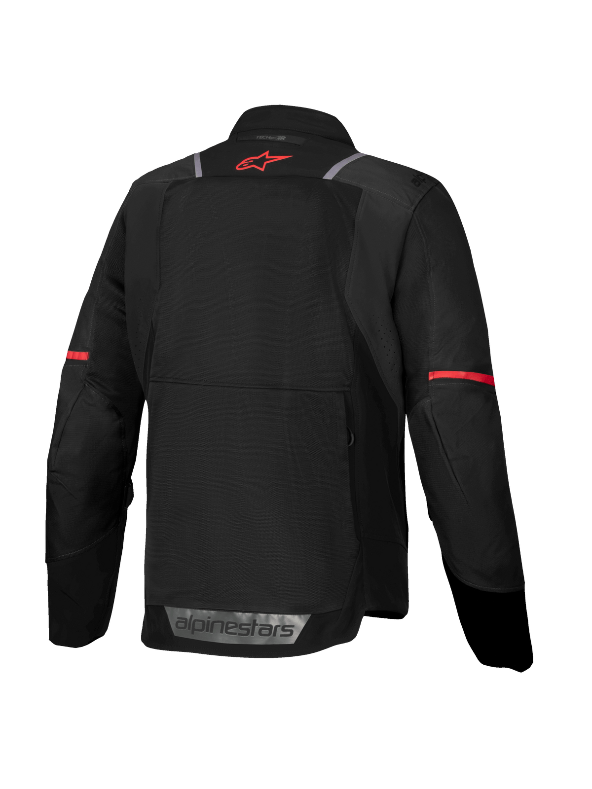 Alpinestars ST-2 Air Jas, heren touring motorjas, zwart en rood, mesh rugpanelen, Tech-Air® Ready, achteraanzicht.