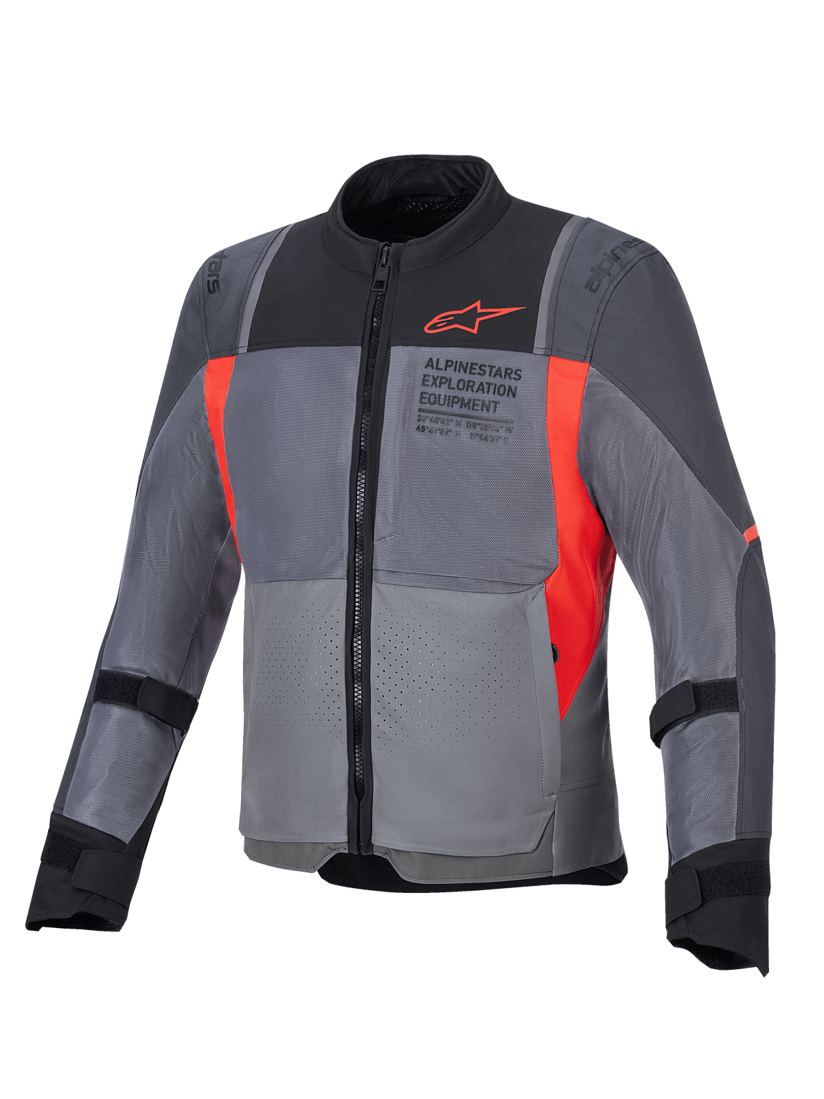 Alpinestars ST-2 Air jas, touring herenmotorjas in grijs en rood, geventileerd textiel met mesh en CE-bescherming.