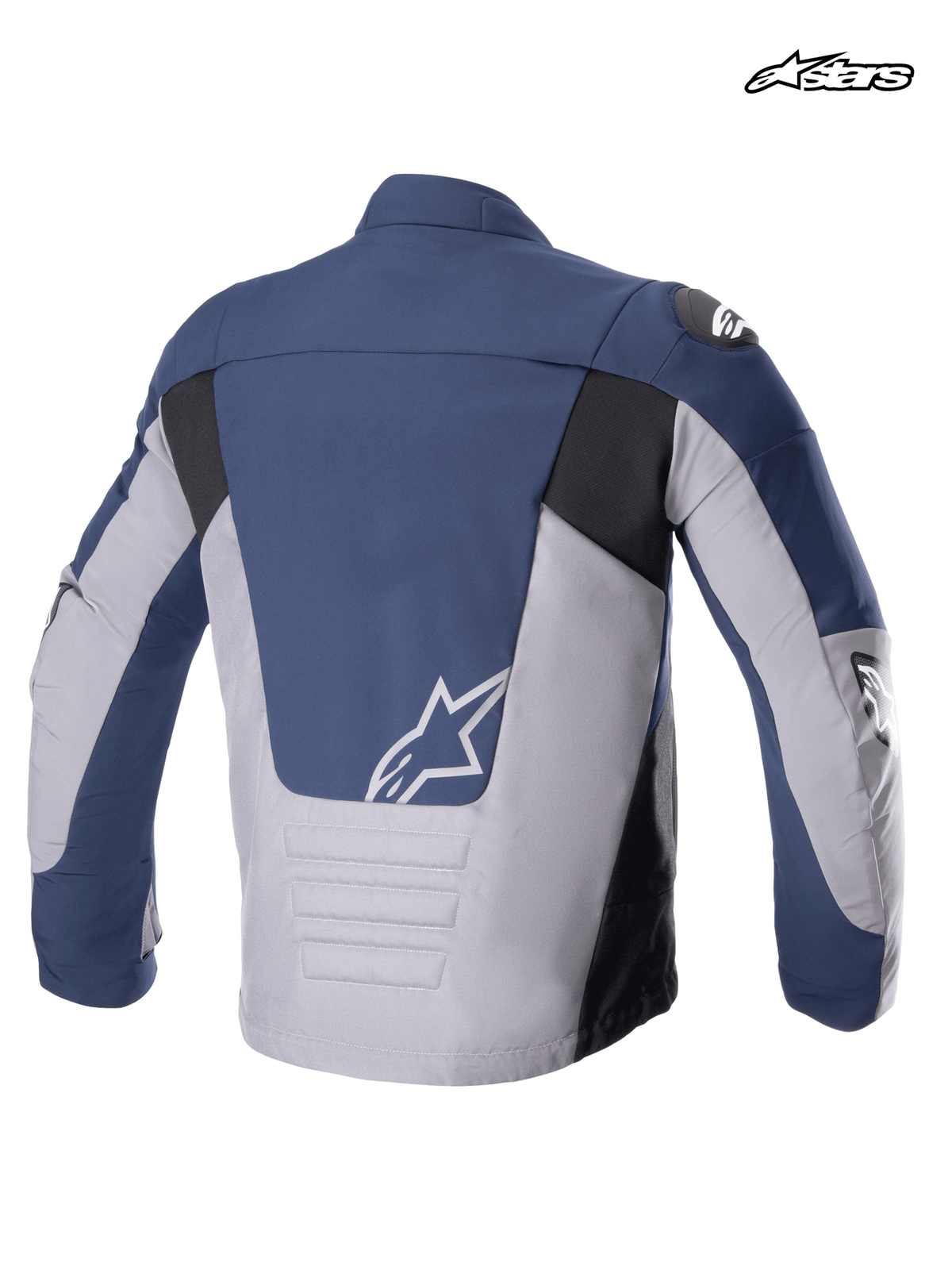 Alpinestars SMX Wasserdichte Jacke, Herren-Textil-Motorradjacke, Rückansicht in Nachtmarine, Dunkelgrau und Schwarz, mit verlängertem Rücken und weißem A-Star-Logo