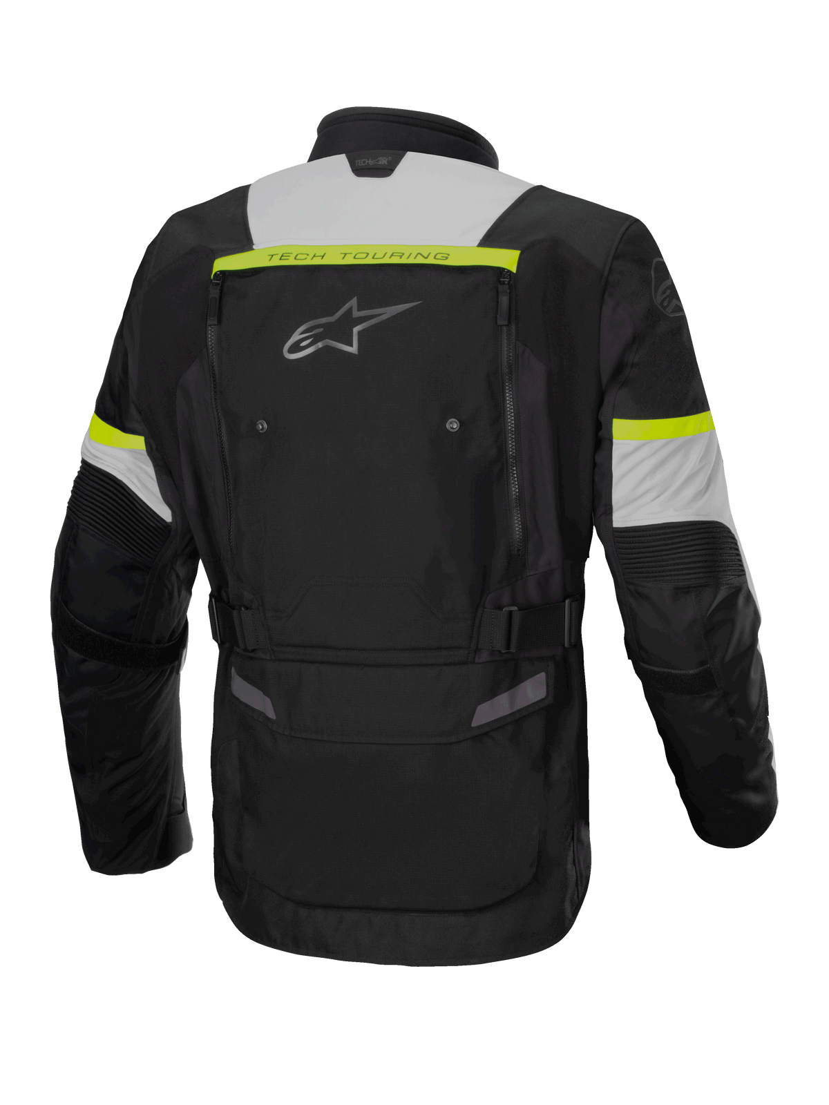 Alpinestars Bogotá Pro Drystar® jas, heren-adventure touring motorjas, zwart en geel fluo, waterdicht textiel, achteraanzicht