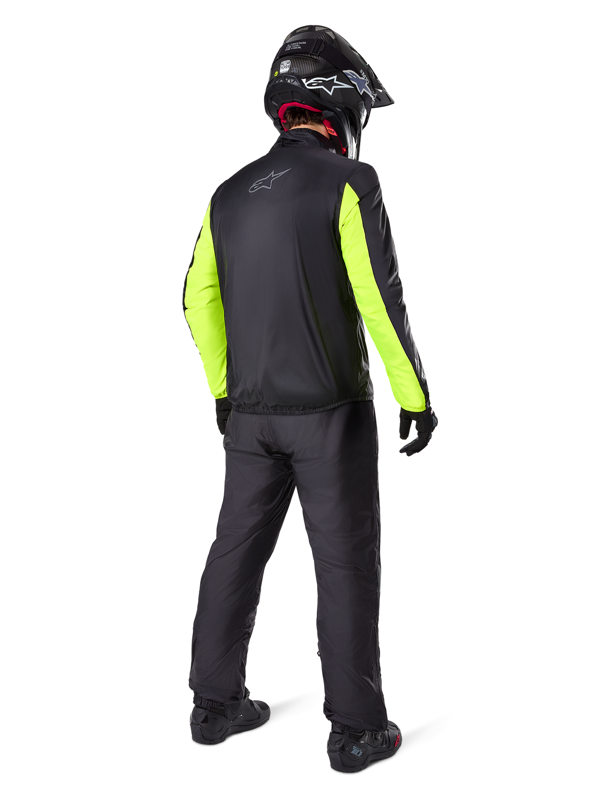 Alpinestars Bogotá Pro Drystar® jas, adventure touring motorjas voor heren in zwart en geel fluo, achteraanzicht.