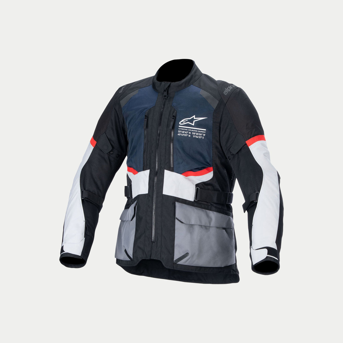 Alpinestars Andes Air Drystar® jas, adventure touring motorjas voor heren, diepblauw, zwart en ijsgrijs, CE-gecertificeerd met Tech-Air-compatibiliteit