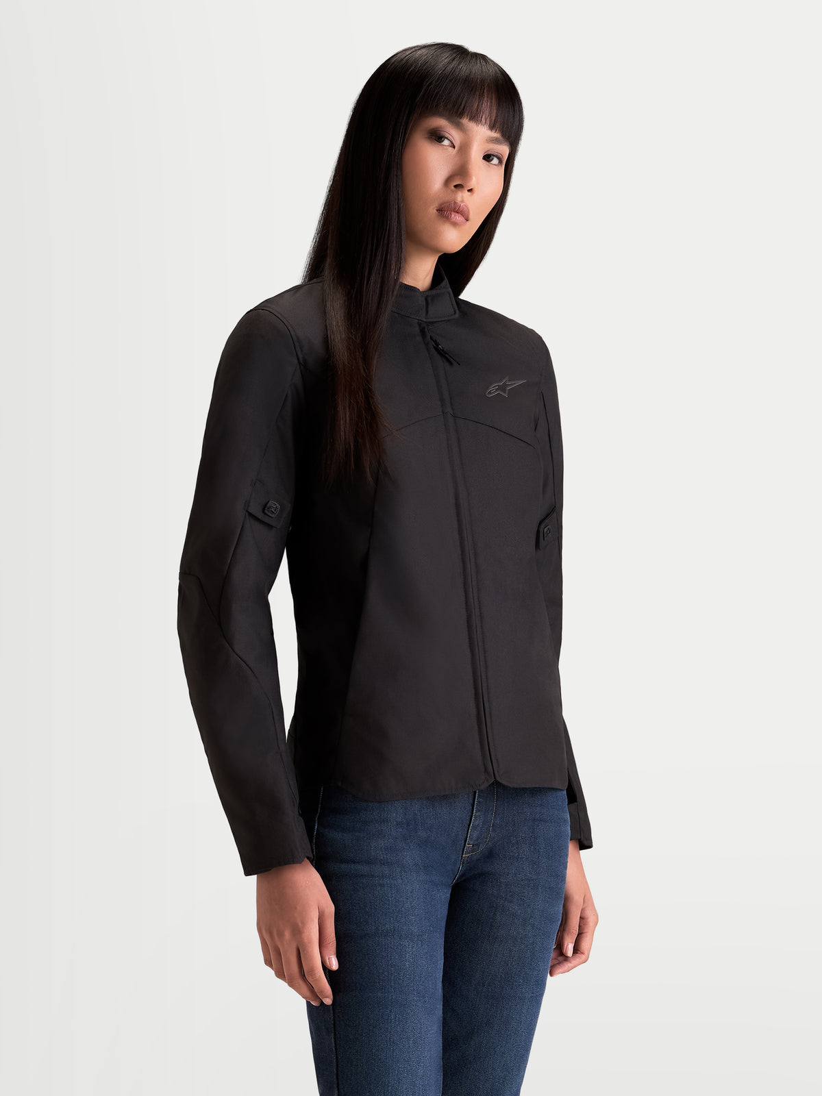 Alpinestars Stella C-1 Waterproof Jas, dames motorjas voor urban motorrijden in het zwart, vooraanzicht gedragen door een model
