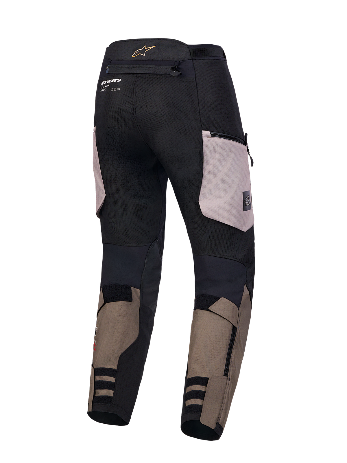 Alpinestars Harok V 2 Drystar Pantalons, pantalons moto adventure touring, noir, marron et aluminium, vue de dos, construction ripstop durable avec poches cargo et fermetures réglables sur le bas des jambes