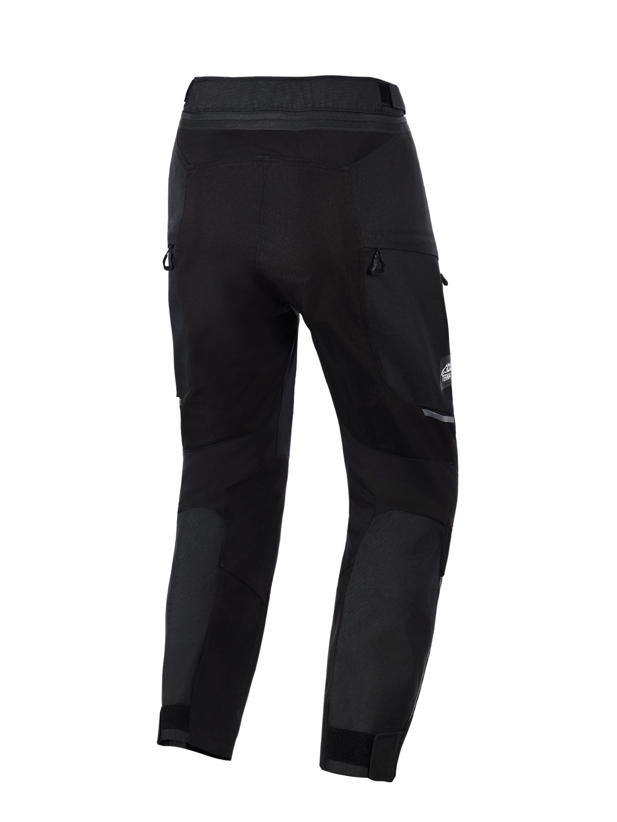 Alpinestars Cusco Drystar® Hose, Motorrad-Adventure-Hose, Schwarz, Rückansicht mit Belüftungsreißverschlüssen und Stretch-Einsätzen, strapazierfähige Textilkonstruktion mit reflektierenden Akzenten