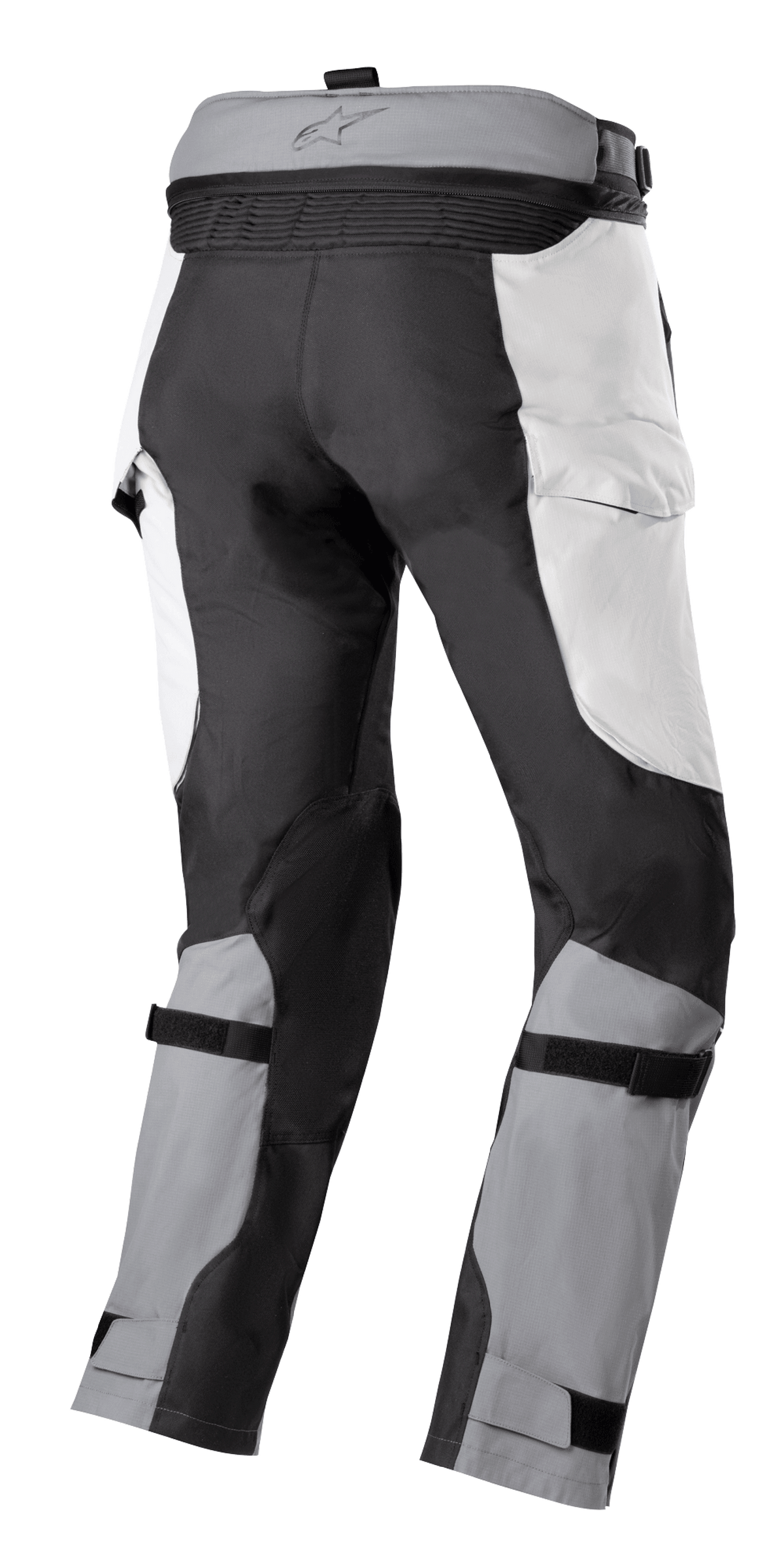 Alpinestars Bogota' Pro Drystar® 4 Seasons Hose, Adventure-Tourenhose, Eisgrau und Dunkelgrau, Rückansicht mit Taillen-Verbindungsreißverschluss, Einsätzen im Cargo-Stil und verstellbaren Wadengurten für einen sicheren Sitz