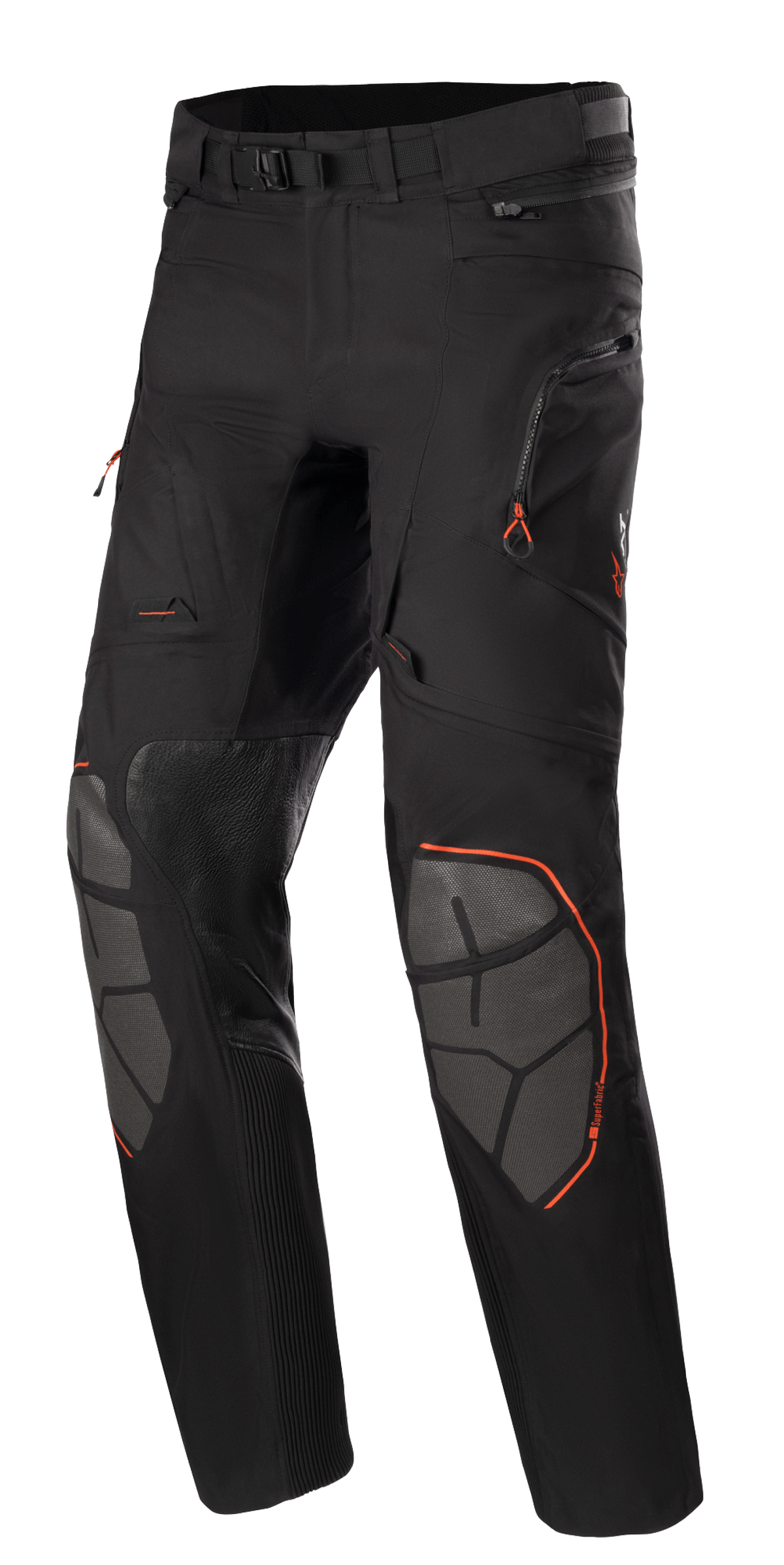 Alpinestars AMT-10R Drystar XF Hose, Adventure-Touring-Motorradhose, Schwarz mit orangefarbenen Akzenten, graue Superfabric-Knieverstärkungen, verstellbarer Taillengürtel, Reißverschlusstaschen, wasserdichtes laminiertes Design
