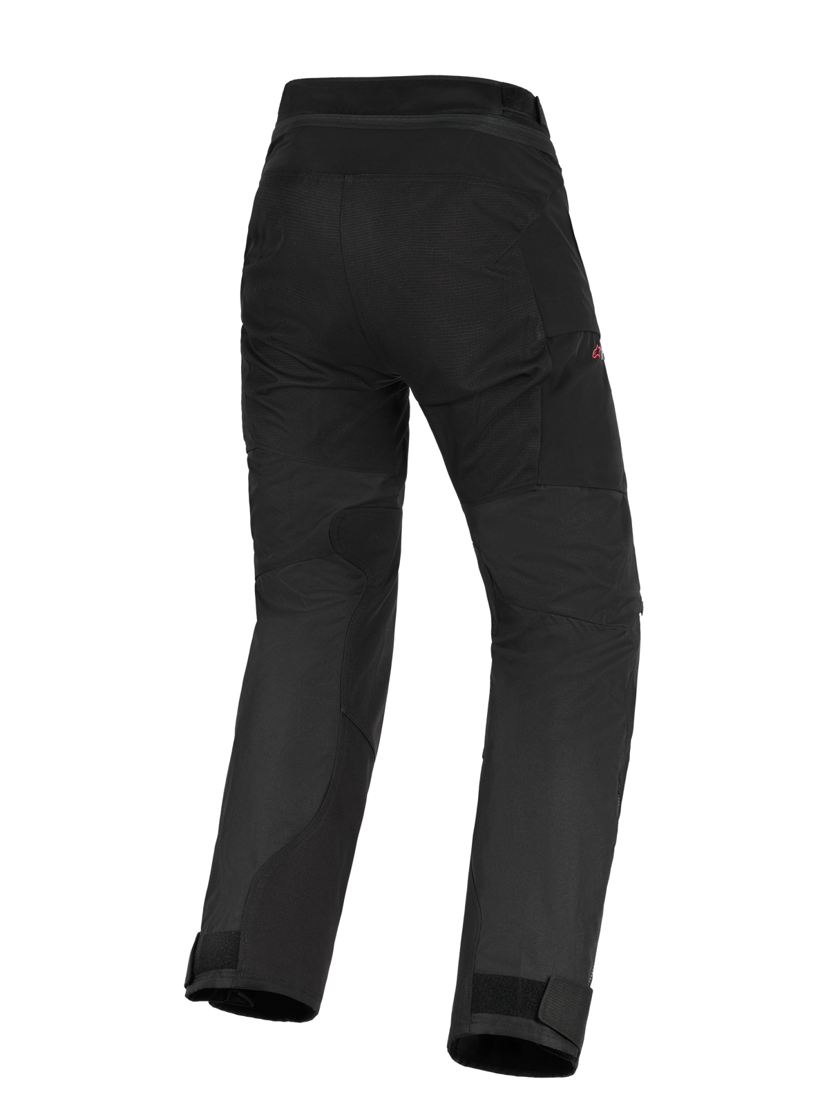 Alpinestars Stella Andes V4 Drystar® Damen-Hose, schwarze Adventure-Touring-Motorradhose, Rückansicht mit verstärktem Gesäßbereich und Einsätzen an den Beininnenseiten, High-Waist-Design, verstellbare Knöchelbündchen