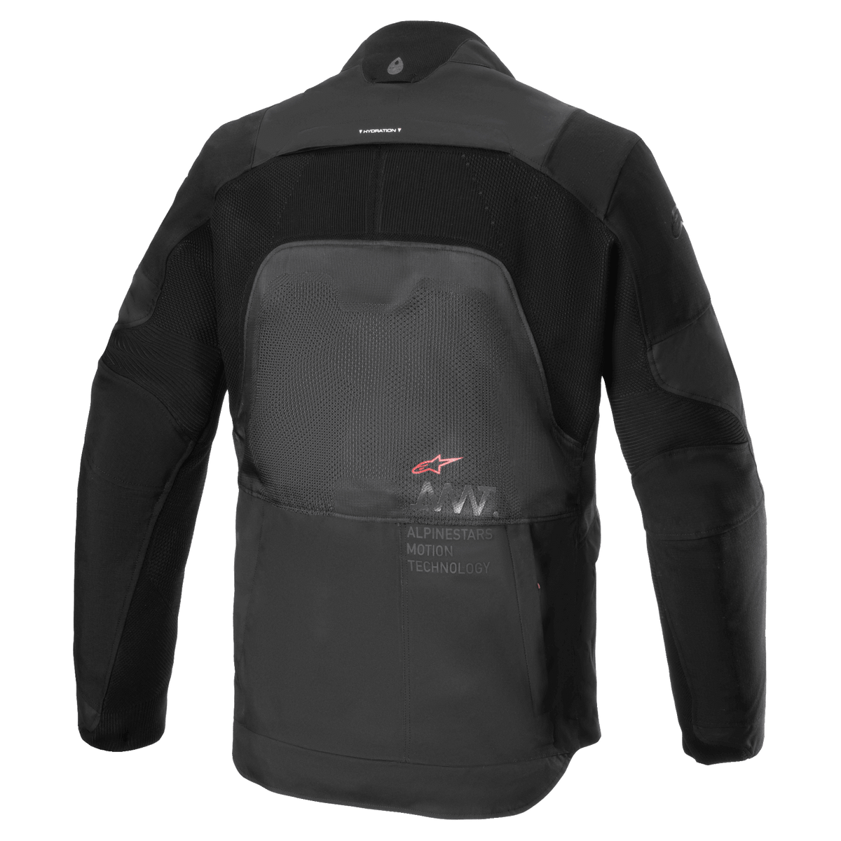 Alpinestars AMT-7 Air Jacke, Motorradjacke, Schwarz Dark Shadow, Rückansicht zeigt MATRYX-Belüftungspaneele am Rücken, CORDURA-Ripstop an den Schultern und Armen sowie Alpinestars Motion Technology Branding.