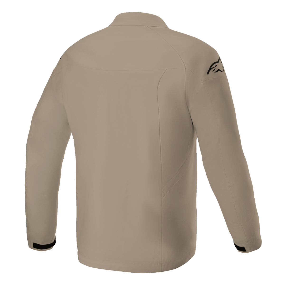 Alpinestars Aeron Jacke, Motorradjacke, Tan, Rückansicht mit minimalistischem urbanen Design, atmungsaktive Textilkonstruktion mit schwarzem Logo auf der Schulter und schwarzen Akzenten an den Ärmelbündchen