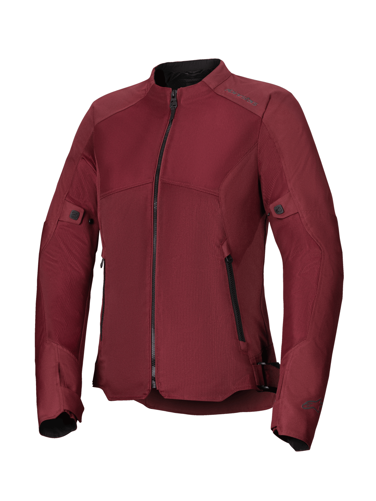 Veste Femme Alpinestars Stella C-1 Air, veste de moto bordeaux, dotée de larges panneaux en maille technique pour la circulation de l'air, fermeture éclair centrale noire, poches zippées, pattes de réglage à la taille et aux manches, conçue pour la conduite urbaine