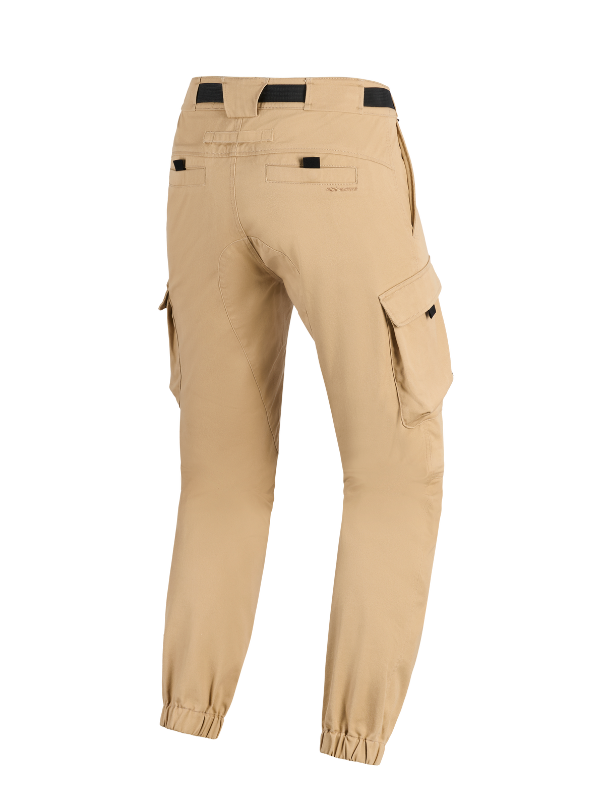 Alpinestars Flex-AST Cargo-Hose - Kurz, Urbane Motorradhose, Hellbeige, Rückansicht mit seitlichen Cargotaschen, elastischen Knöchelbündchen und Gesäßtaschen mit schwarzen Akzenten, robustes zeitgemäßes Design